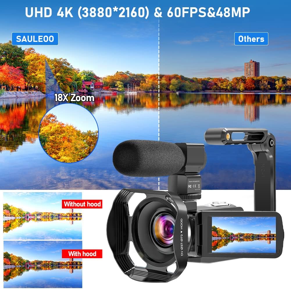 Video Camera Camcorder, UHD 4K 60FPS 48MP Vlogging Camera for YouTube Digital Zoom IR Night Vision Wi-Fi Camcorder with Microphone 2.4G Remote 3 in Touch Screen Handheld Stabilizer 2 Video Camera Camcorder, UHD 4K 60FPS 48MP Vlogging Camera for YouTube Digital Zoom IR Night Vision Wi-Fi Camcorder with Microphone 2.4G Remote 3 in Touch Screen Handheld Stabilizer