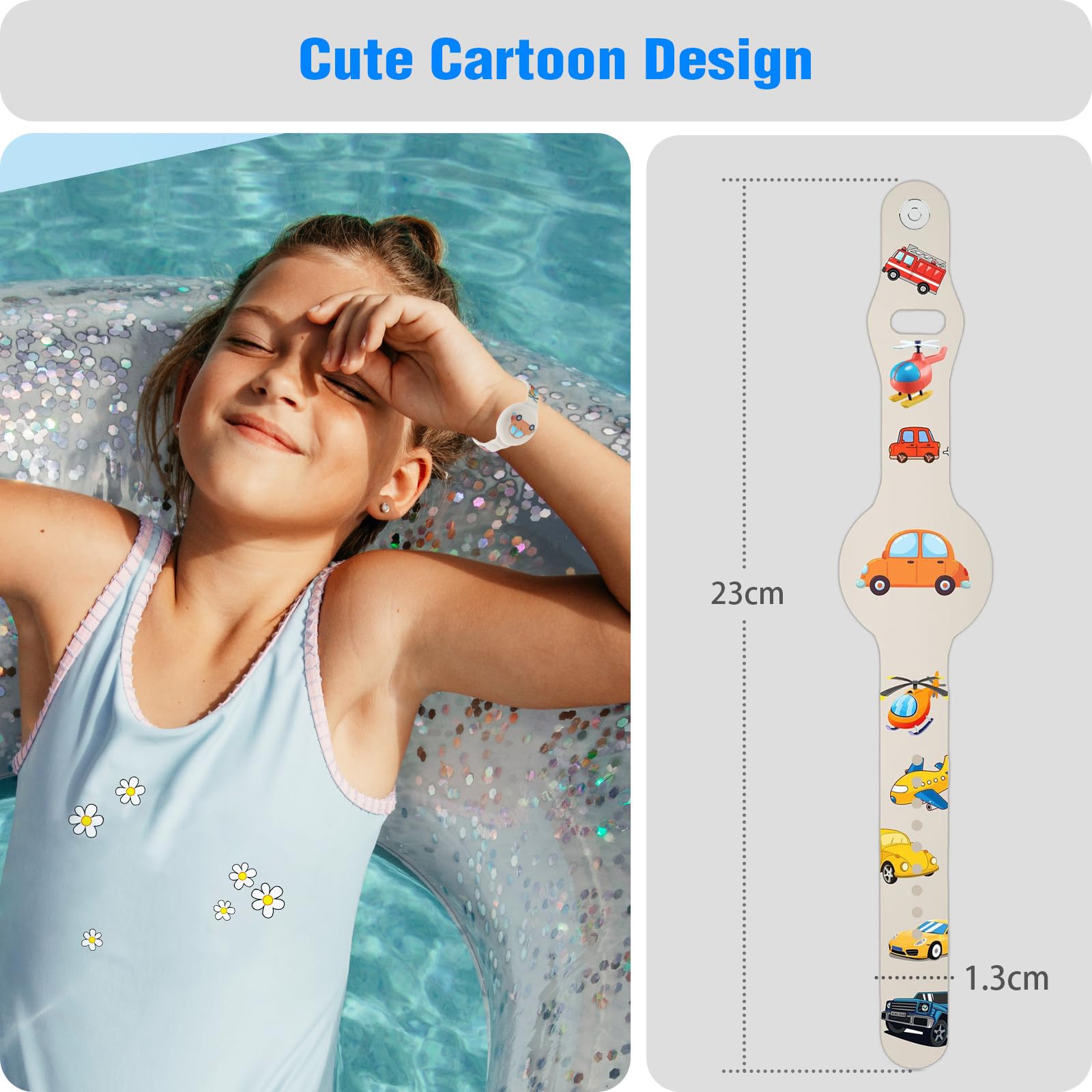 NATOSU Bambini impermeabile per cinturino Airtag, regolabile, design cartoni animati nascosti per Air Tag, in silicone anti-perdita GPS per bambini