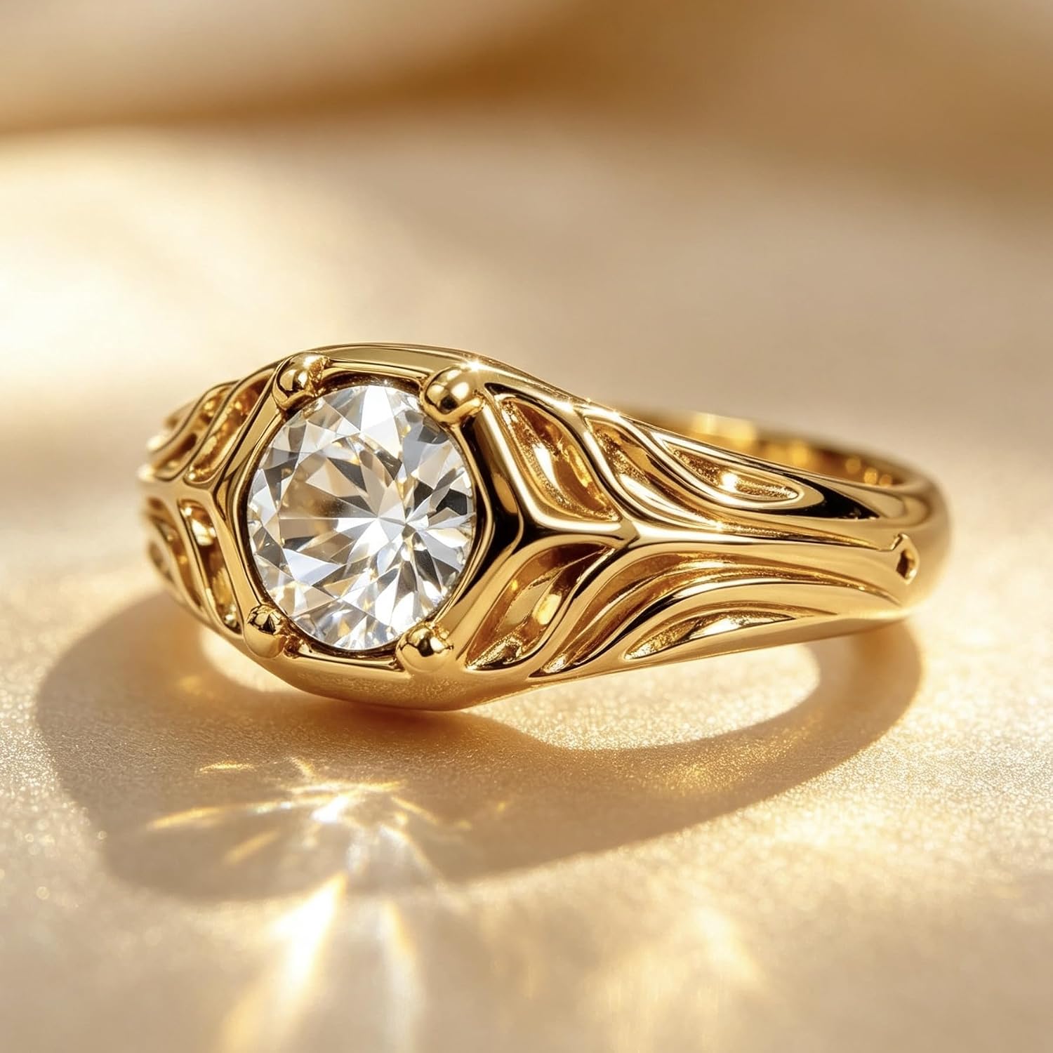 Single Solitaire Cubic Zirconia Ring for Women – Gold Plated Alloy Minimalist Design, Fashion Statement Jewelry Gift for Her, Birthday Present for Wife, Best Friend or Sister image 4
