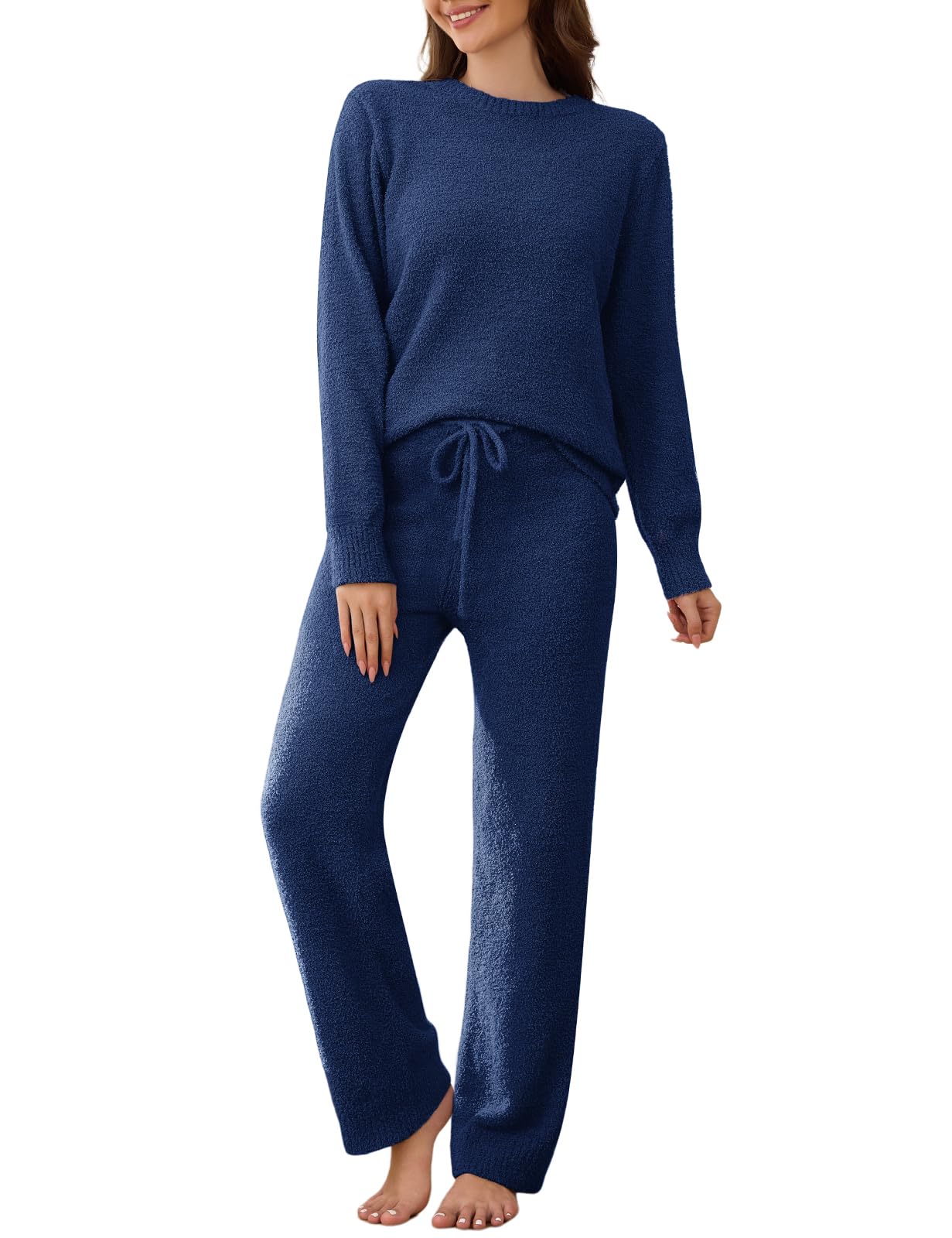 Pigiama Donna Invernale Lungo Tuta Donna Autunnale Invernale Completa Sportiva Due Pezzi Completo Elegante Pigiami Pile Felpa Manica Lunga e Pantaloni Larghi Casual Completi