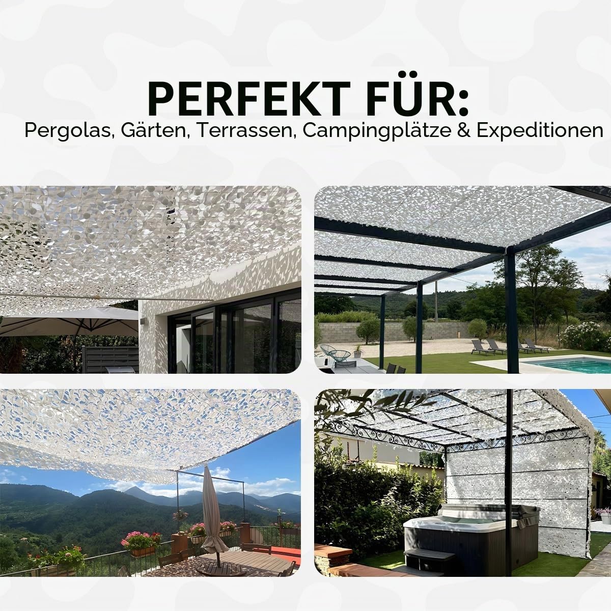 Tarnnetz weiß robust Sonnenschutz UV-Schutz Terrasse Pergola Garten