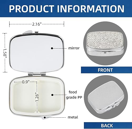 Miniatura 7 de Pocket Pharmacy Bling - Organizador de medicamentos con 2 compartimentos, pequeño y lindo pastillero, estuche de viaje para monedero, soporte