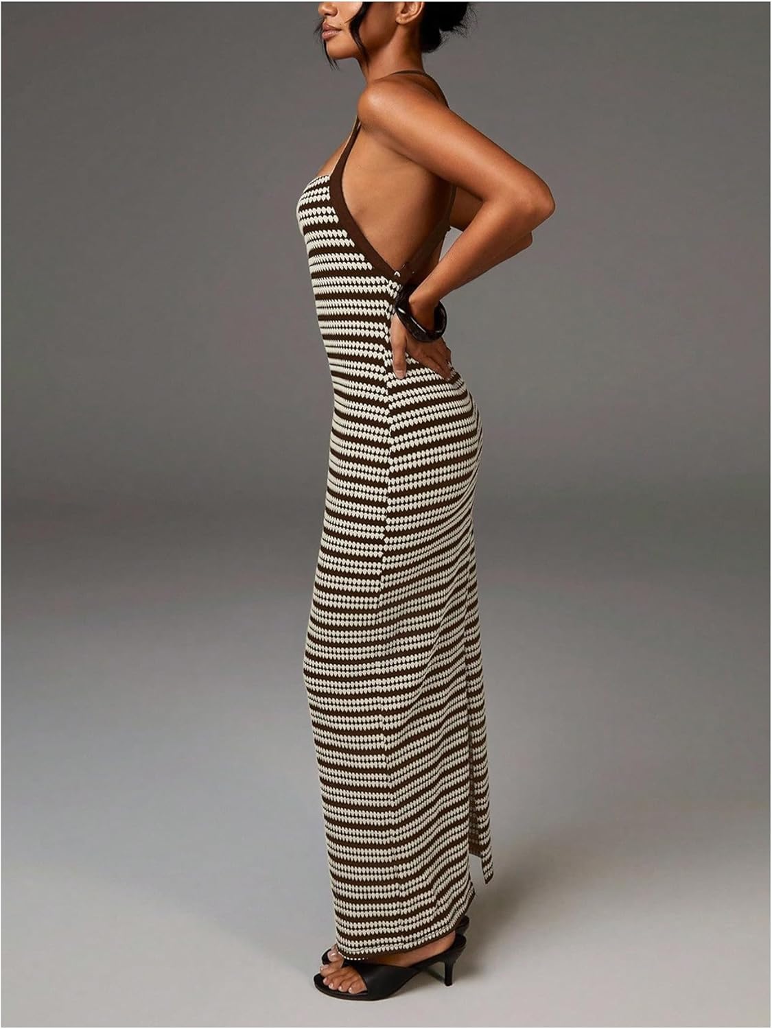 GORGLITTER Women's Crochet Backless Maxi Dress Striped Spaghetti Strap Bodycon Summer Beach Vacation Sundresses 2026