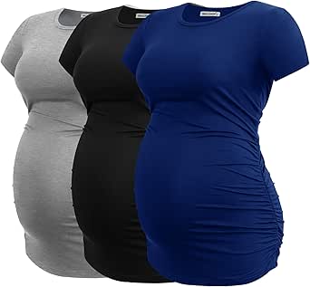 Smallshow Women's Maternity Tops Side Ruched Tunic T-Shirt Pregnancy Clothes