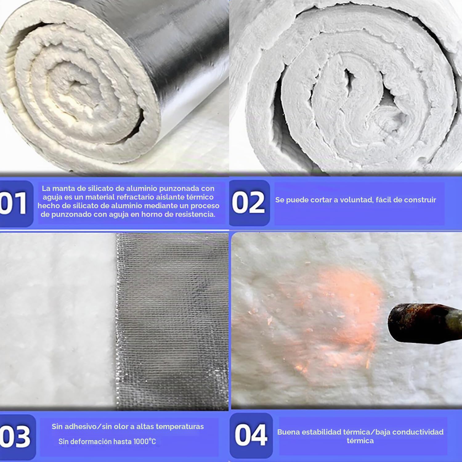 Manta aislante de fibra cerámica de alta temperatura ignífuga Manta de Aislamiento Silicato de Alta Temperatura incombustible Mat 10mm para Herrería Hornos(Size:61cm*15m)