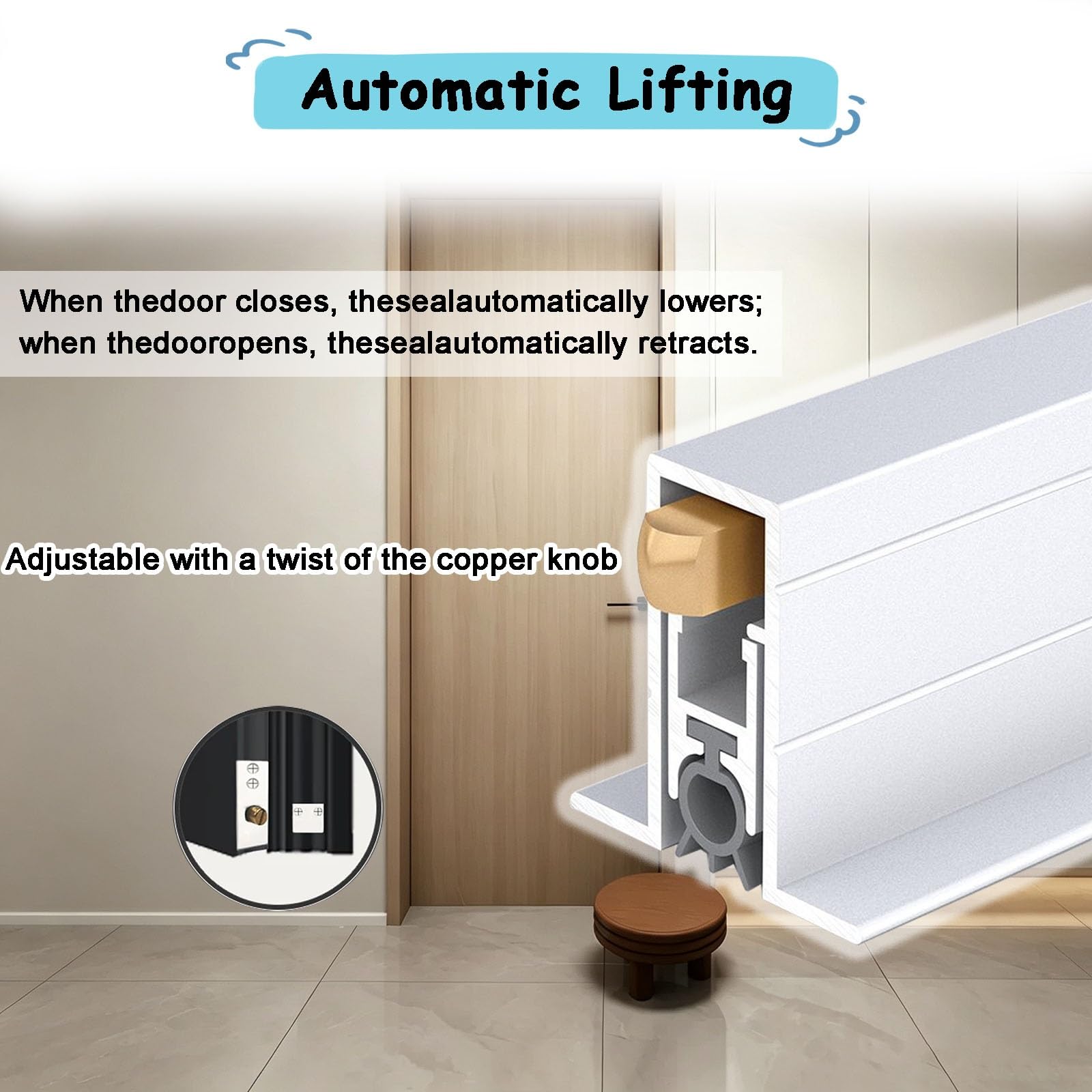 Burlete Inferior Automático Empotrado De Aluminio + Silicona Sellada