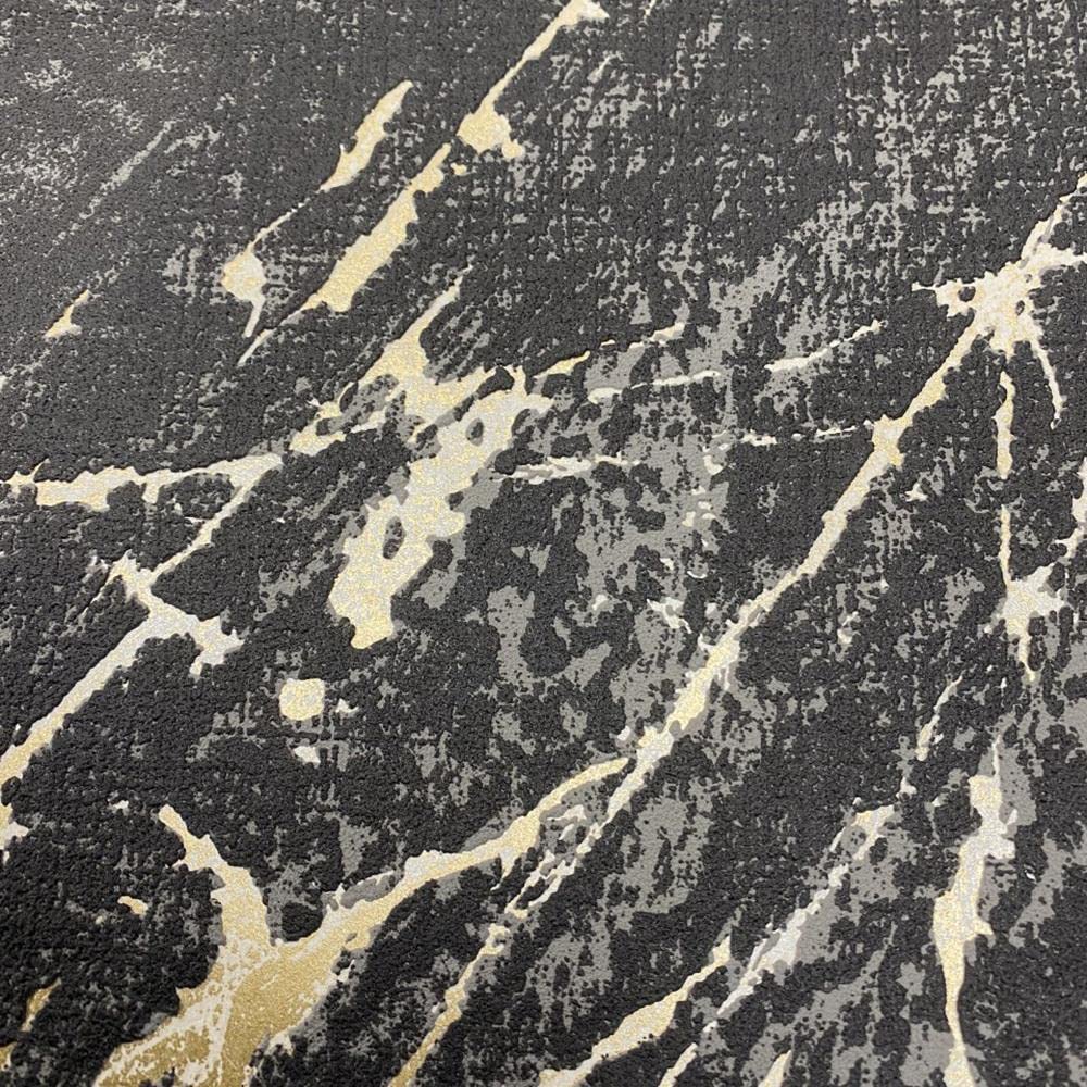 Yöl Charcoal Kintsugi Metallic Gold Wallpaper - Blown Vinyl Paste The Wall Modern Contemporary Textured Glitter