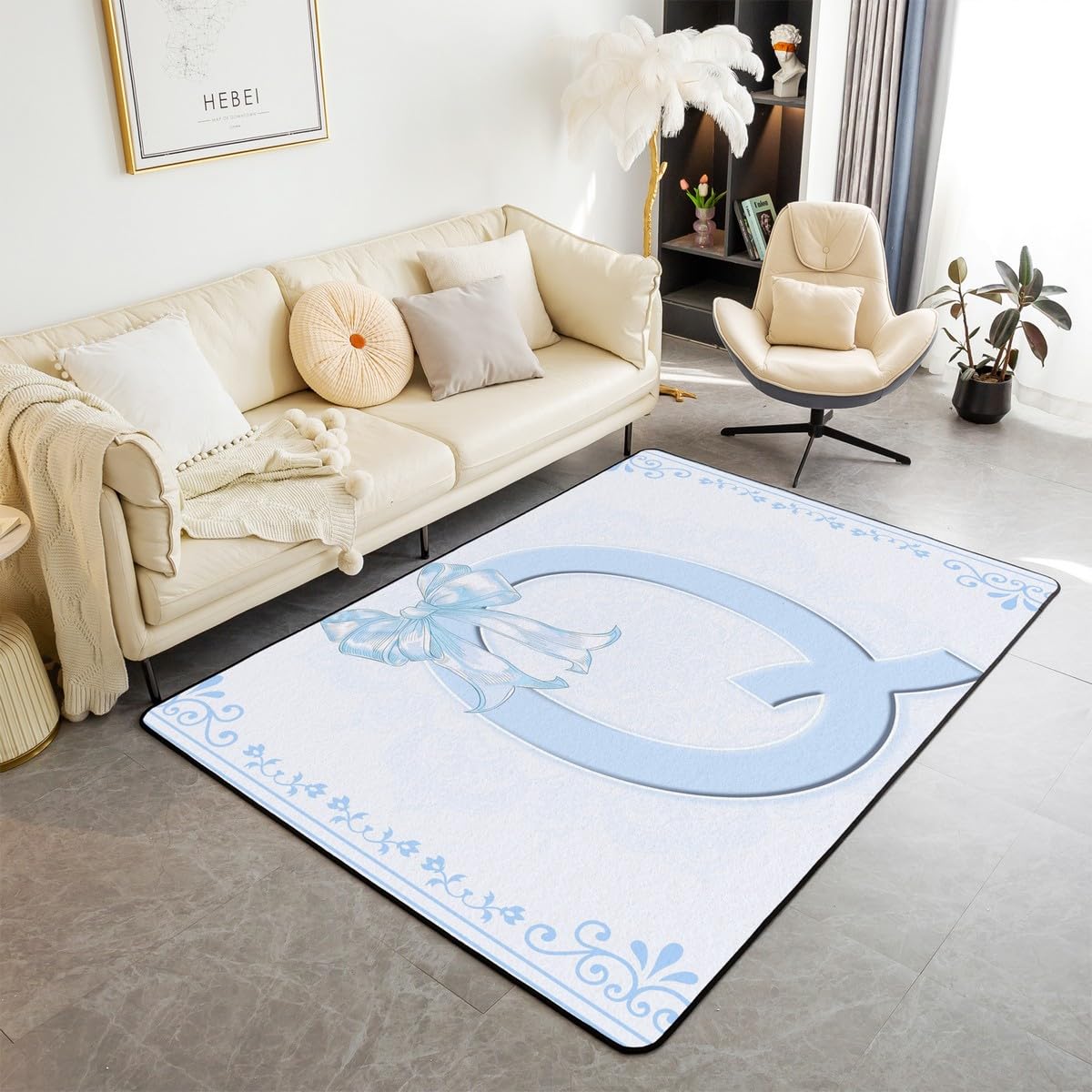 Tapis de sol d'intérieur Manfei fini les glissades avec ce motif lettre Q bleue