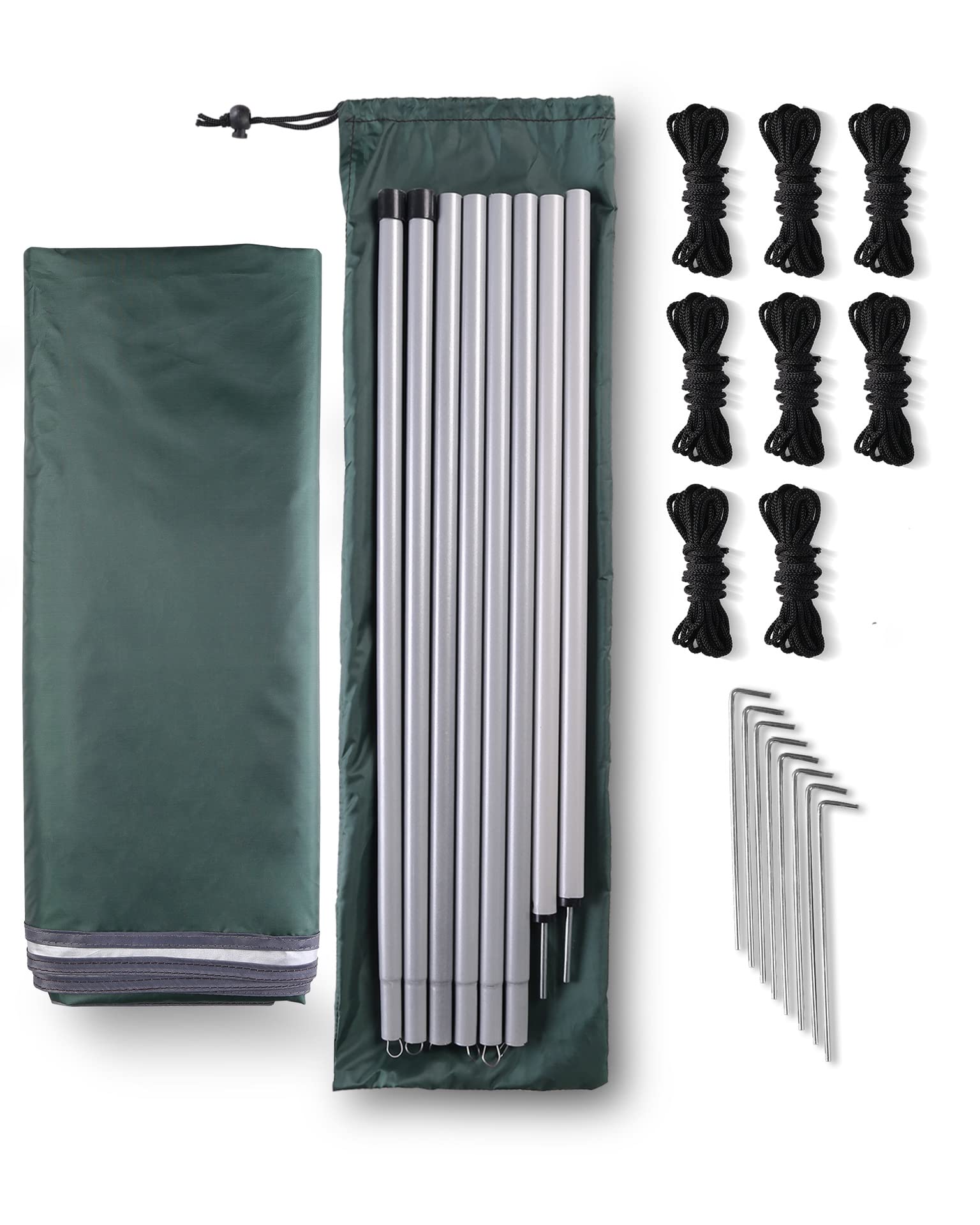Toit de tente de camping - 3 x 3 m - Avec barre de support, piquets et cordon en nylon (vert herbe)