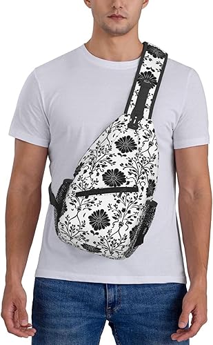 Miniatura 7 de Small Crossbody Bags for Women Men - Vintage Flower Black Print Adjustable Shoulder Bag Fanny Packs Belt Sling Bag Crossbody Purses Backpack for