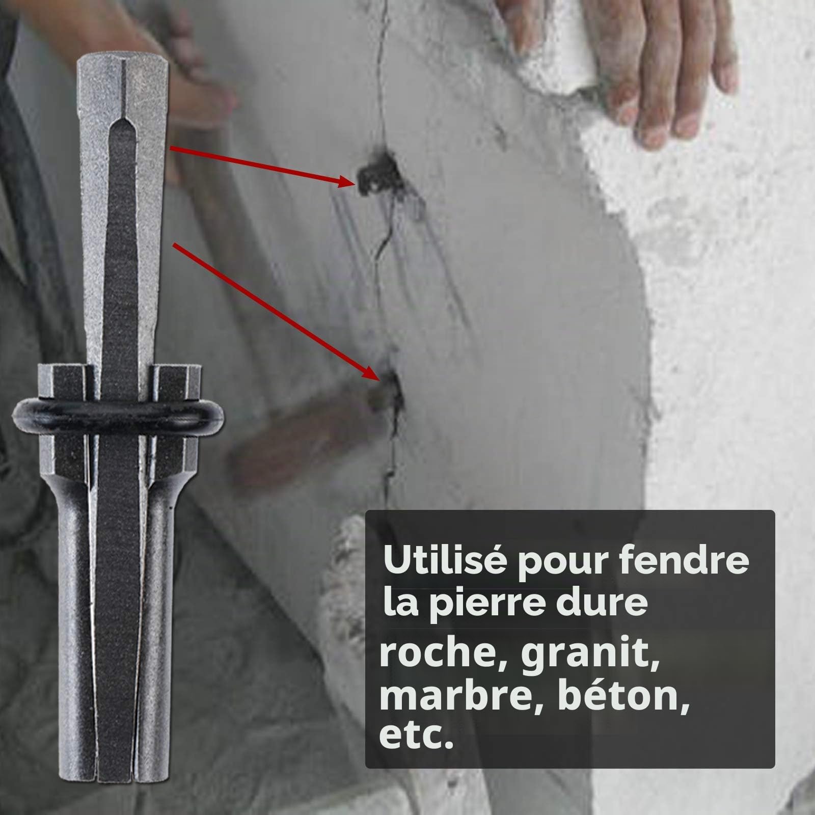 Homtone Coin Éclateur Pierre, 16mm (5/8") Plug Wedge et Plumes Cales Béton, Lot de 10 cales pour béton, marbre, Outil Tailleur de Pierre pour Béton