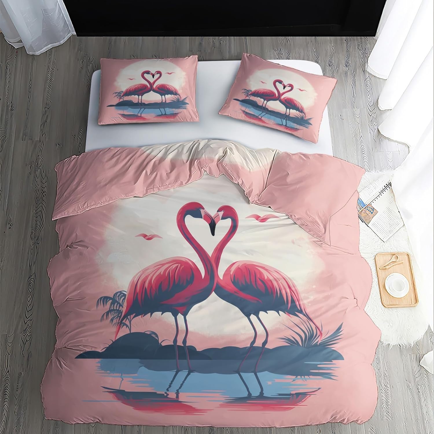 Housse de couette 90x190 flamant rose avec zip invisible pour enfiler votre couette sans effort