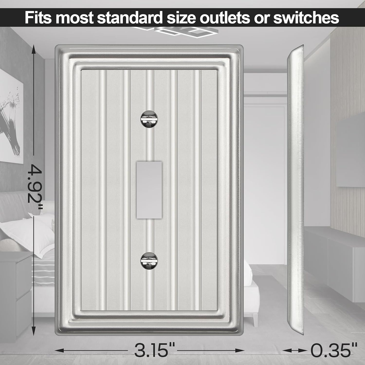 Metal Wall Plate for Electrical Outlets, Decorative Brushed Nickel Switch Plates Outlet Cover, Light Switch Cover Plate, 1-Gang Wall Plates (Single Toggle, 6 Pack)