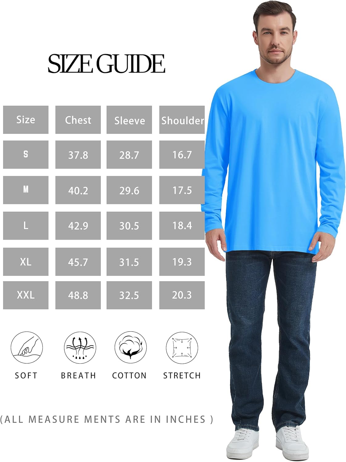 TACVASEN Long Sleeve Shirts for Men Cotton Soft Crew-Neck Moisture Wicking Mens Undershirt Comfort Solid Basic T Shirt - Image 7