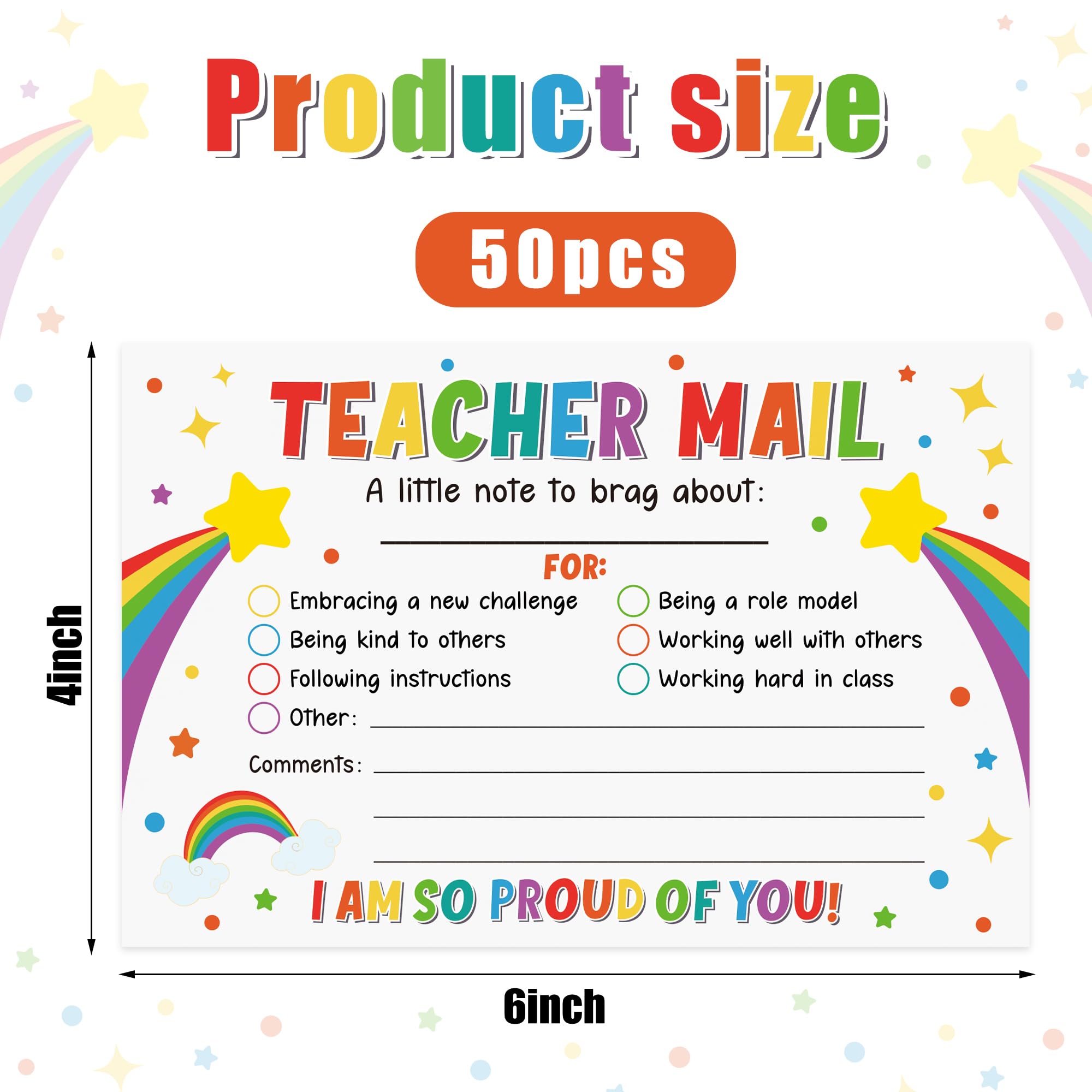 50PCS Colorful Teacher Mail Notes to Parents Rainbow Classroom Good Behavior Incentive Cards Teacher Motivational Postcard to Send Home for Preschool Kindergarten Elementary School Teachers Supplies - Image 2