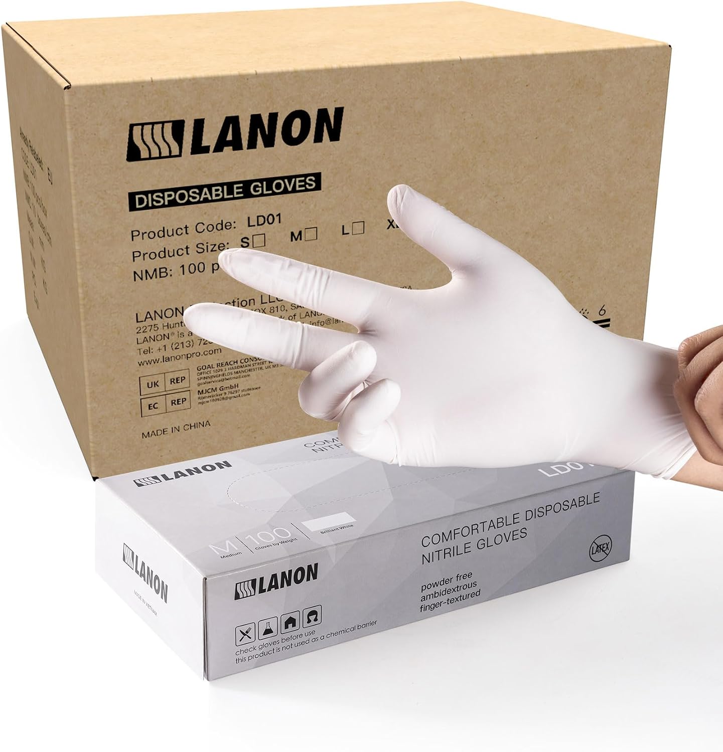LANON Food Safe White Disposable Nitrile Gloves, Latex-Free, Powder-Free, Textured Fingertips, Cooking, Cleaning, Case, Small