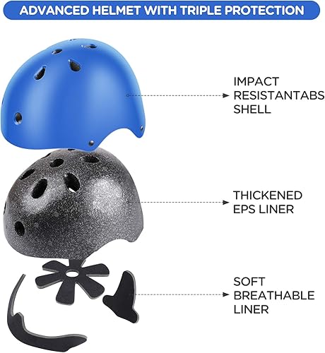 Miniatura 9 de DaCool Juego de casco de bicicleta para niños, rodilleras para patineta, coderas, muñequeras ajustables para niños de 3 a 10 años, equipo de