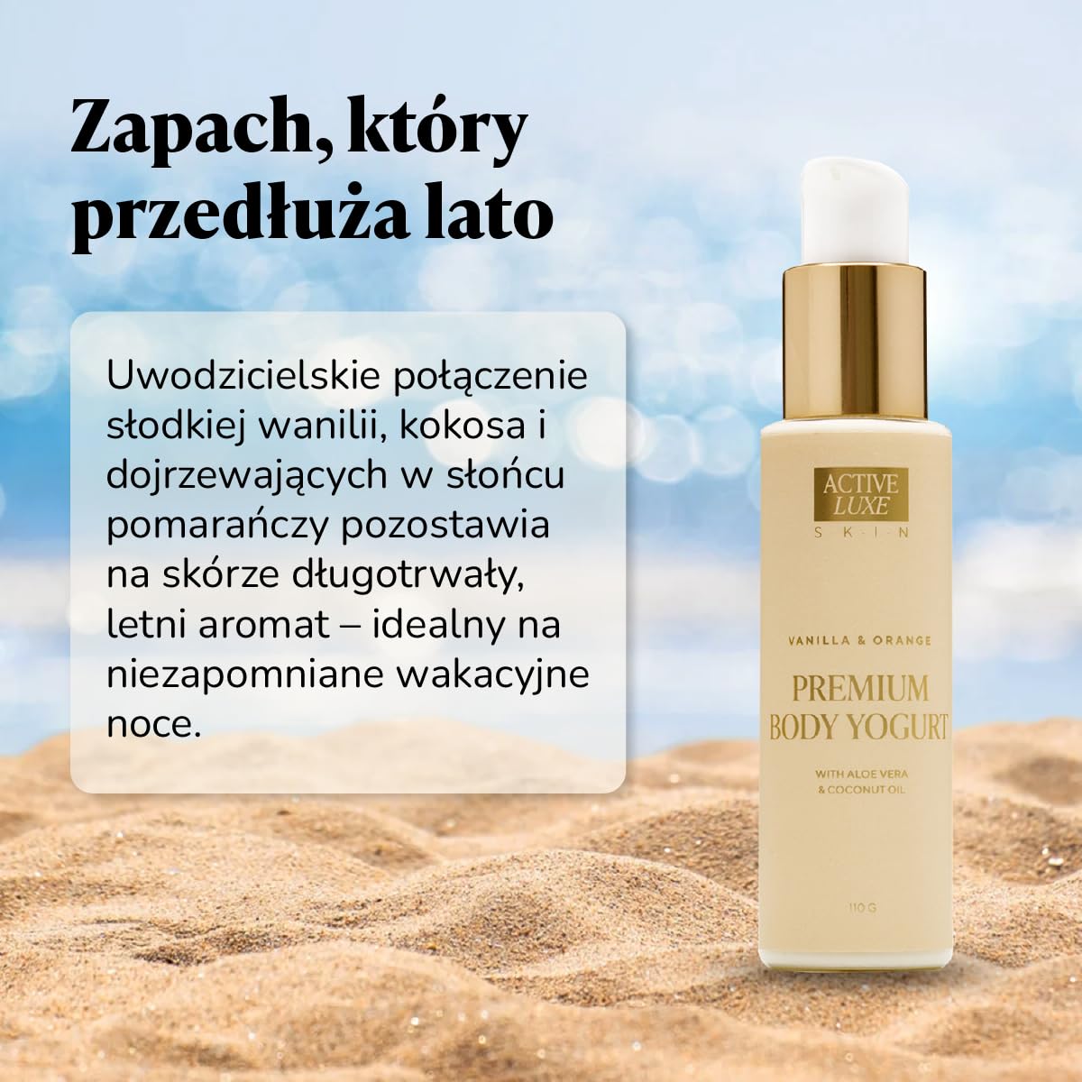 Active Luxe Premium Body Yogurt – Balsam After Sun, 110 g | z Aloesem & Olejem Kokosowym, Nawilżająca Pielęgnacja After Sun dla Twarzy & Ciała, Naturalna Skincare