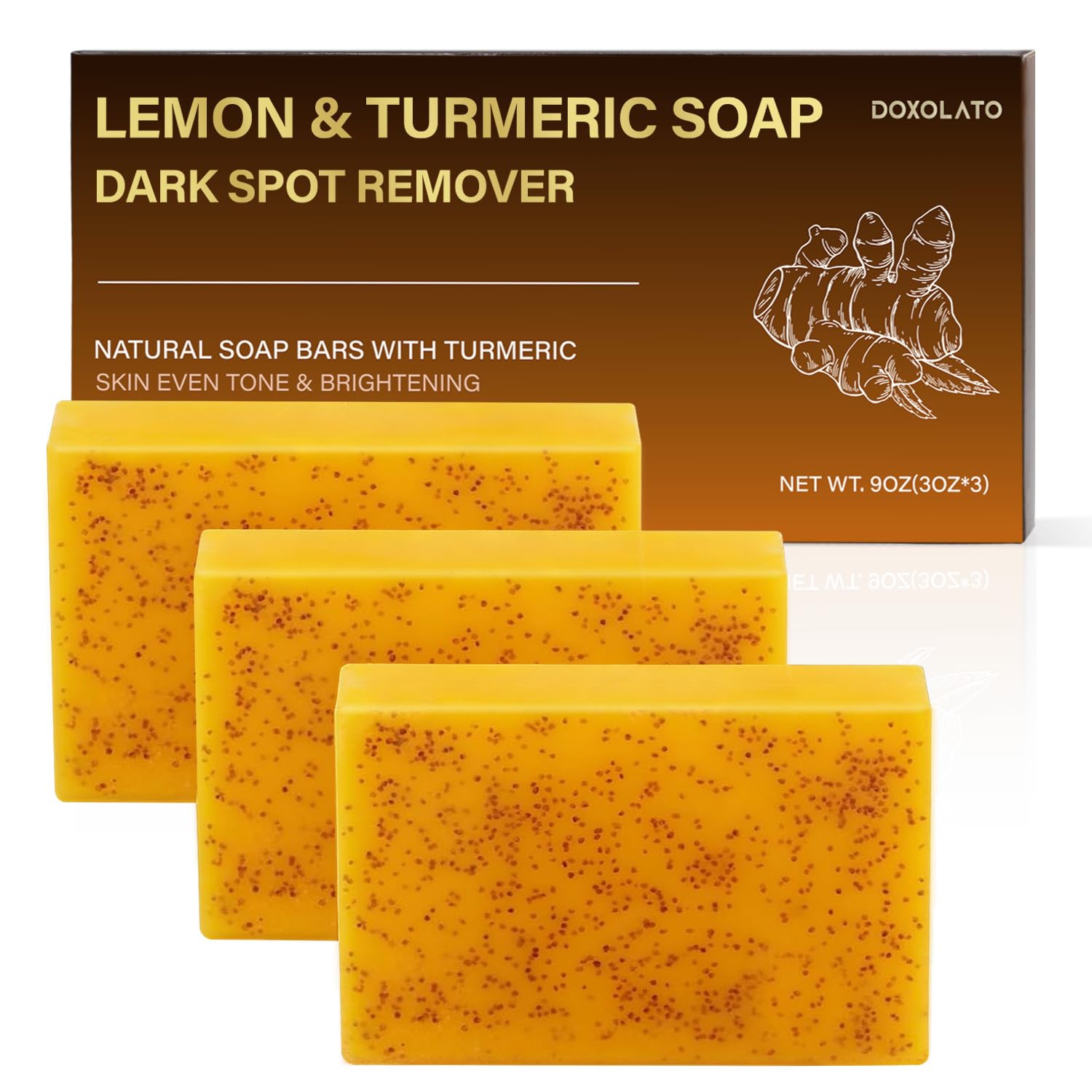 Lemon Turmeric Soap Bars for Face Body – Gentle Exfoliating Turmeric Soap Bar Improve Skin Texture Moisturizing, 3 Bars