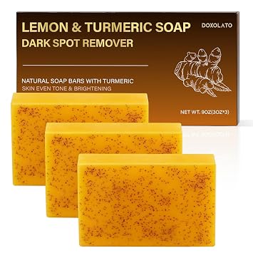 Lemon Turmeric Soap Bars for Face Body - Gentle Exfoliating Turmeric Soap Bar Improve Skin Texture Moisturizing, 3 Bars