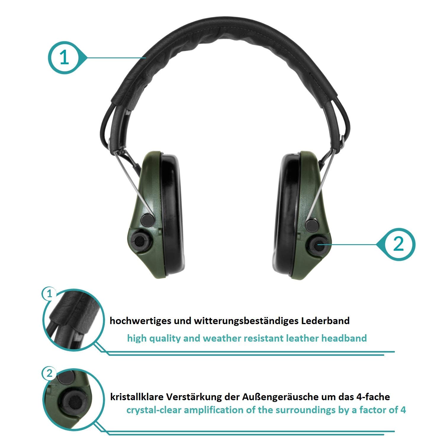 Sordin Pro Casques Antibruit Électroniques à Forte Atténuation - 75302-S - Protection Auditive - Coques d'oreilles Verdes - Idéal pour la Chasse ou Le Tir