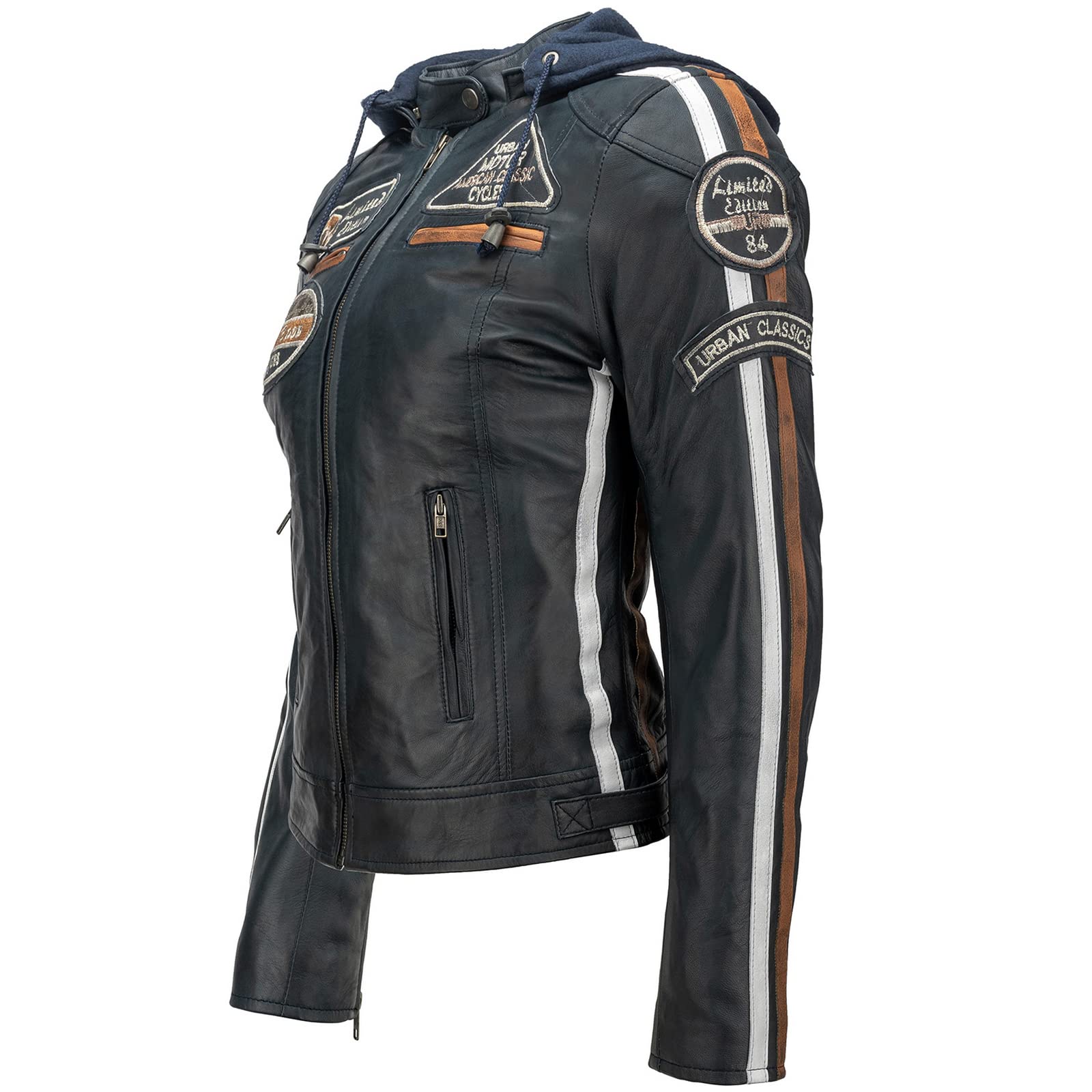 URBAN 5884 Motorradjacke Damen Mit Protektoren, Damenjacke aus Lammleder, Protektoren für Rücken, Schultern und Ellenbogen