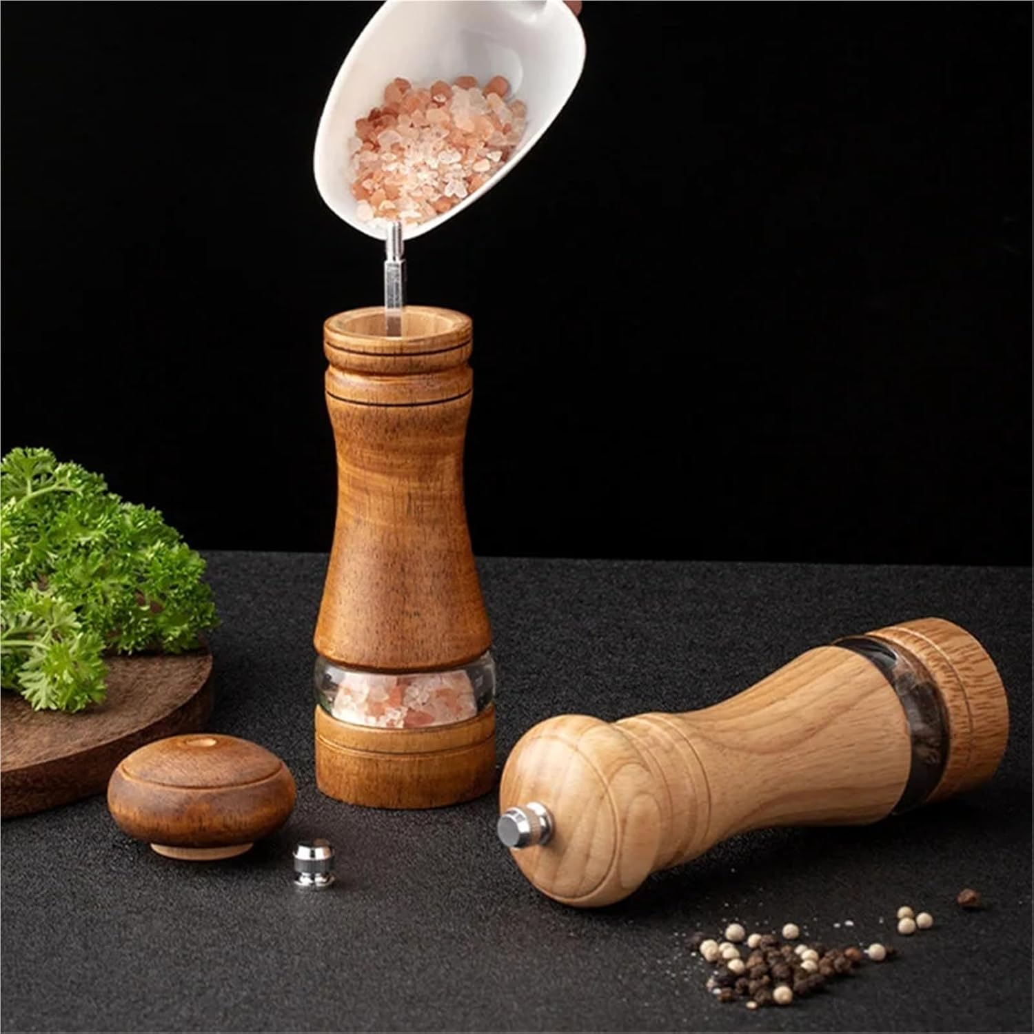Manual Acrylic and Rubber Wood Pepper Grinder with Ceramic Core, Adjustable Spice Mill(Plum)
