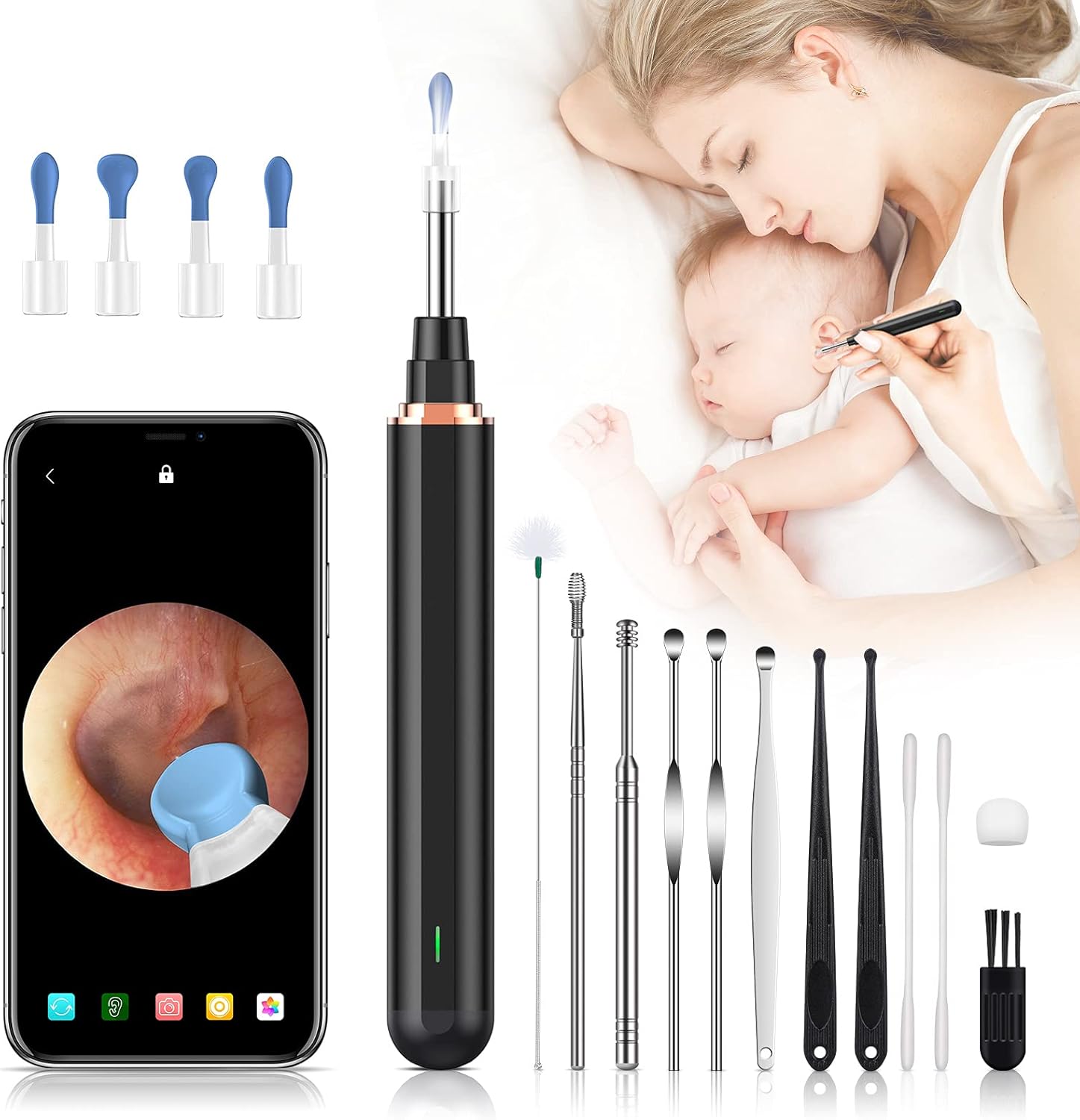 Otoscope Ear Wax Removal WiFi Ear Camera, AWELOR 15pcs Ear Cleaner Kit
