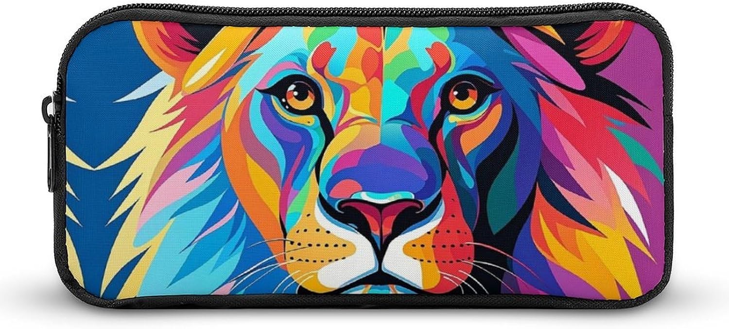 Colorful Lion Pencil Case Multifunctional Pencil Pouch Large Capacity Adults Portable Tool Storage Organizer Bag Marker Case Office Accessory Or Cosmetic Bag