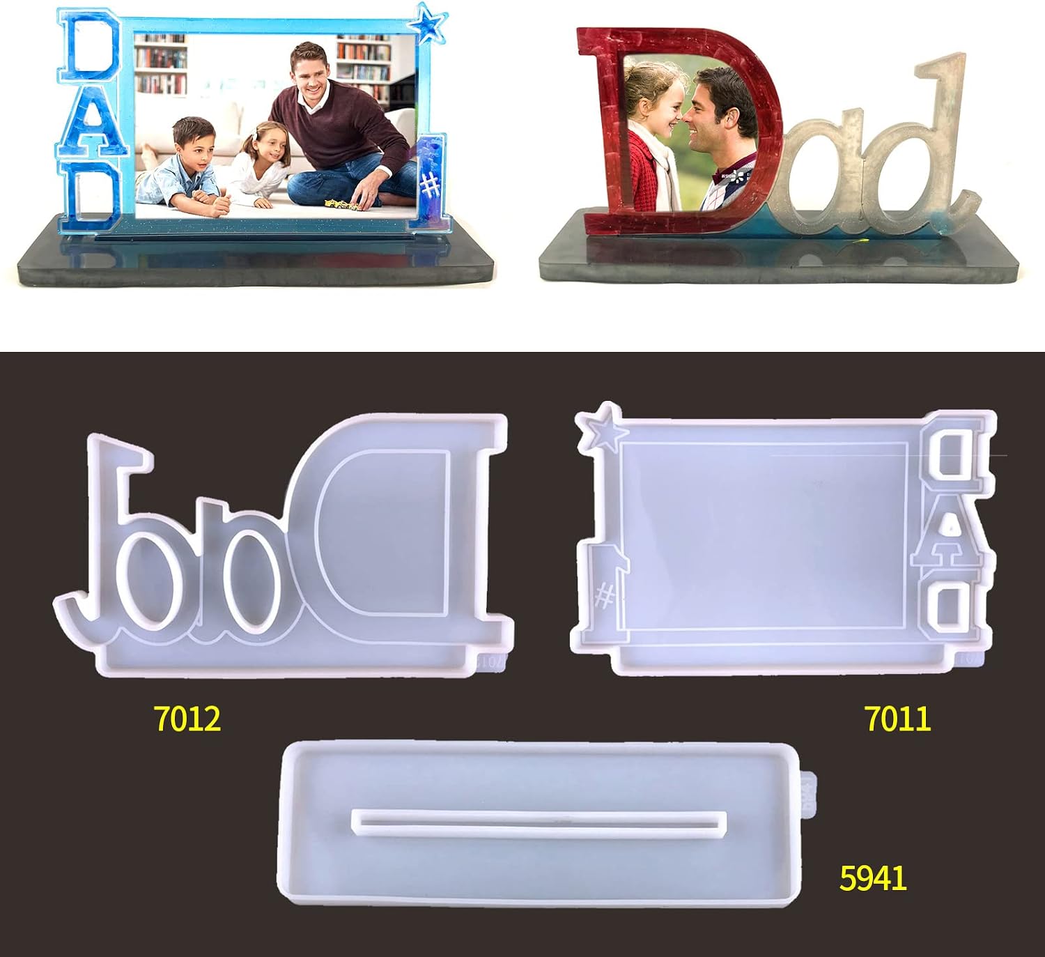 Silicone Dad Photo Frame Resin Mold Epoxy Personalized Photo Frame for Father ' s Day Gift Epoxy Large