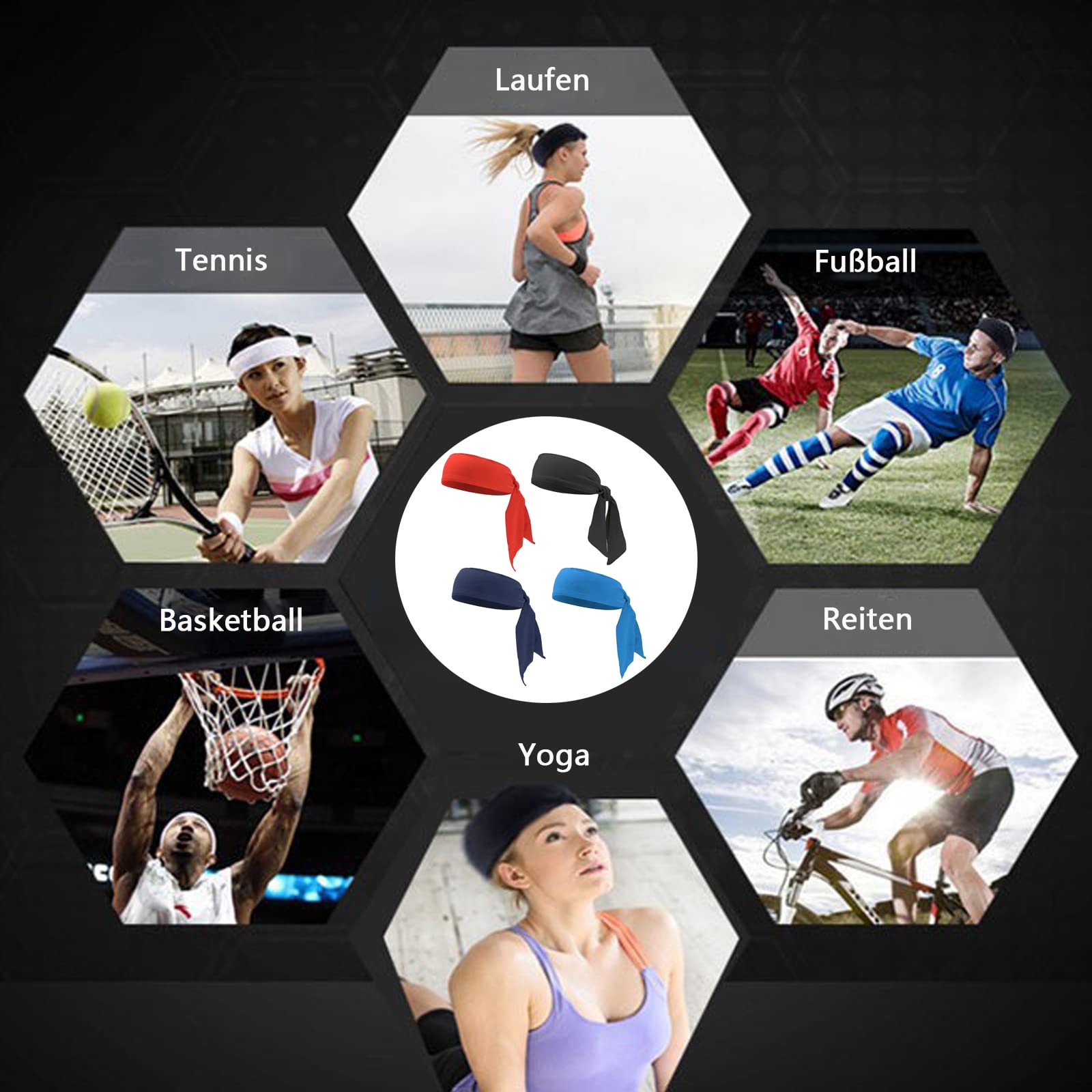 WUDQIJI Sports Headband Pack of 4 Adjustable Sweatband Yoga Hair Band Tennis Tie Headband Stretchy Headbands Sports Sweatband Tennis Bandana Sports Headwear for Men Women - Image 4