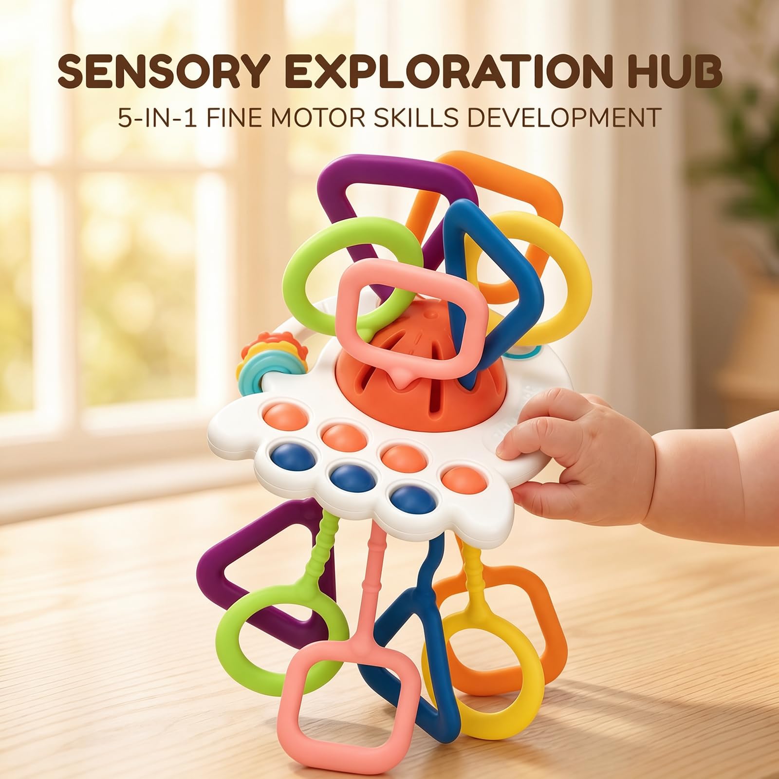 Montessori Zugschnur Sensorisches Spielzeug für Kleinkinder | Silikon Zahnen und Auto Aktivitäten, Geschenke für Säuglinge 6-12 Monate, 1 Jahr alter Junge und Mädchen