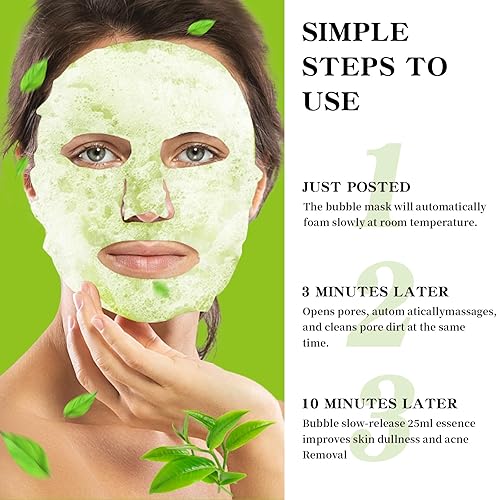 Miniatura 8 de IREV Paquete de 10 mascarillas faciales de burbujas de té verde O2, máscara facial de burbujas, máscara facial espumosa, máscara facial purificadora