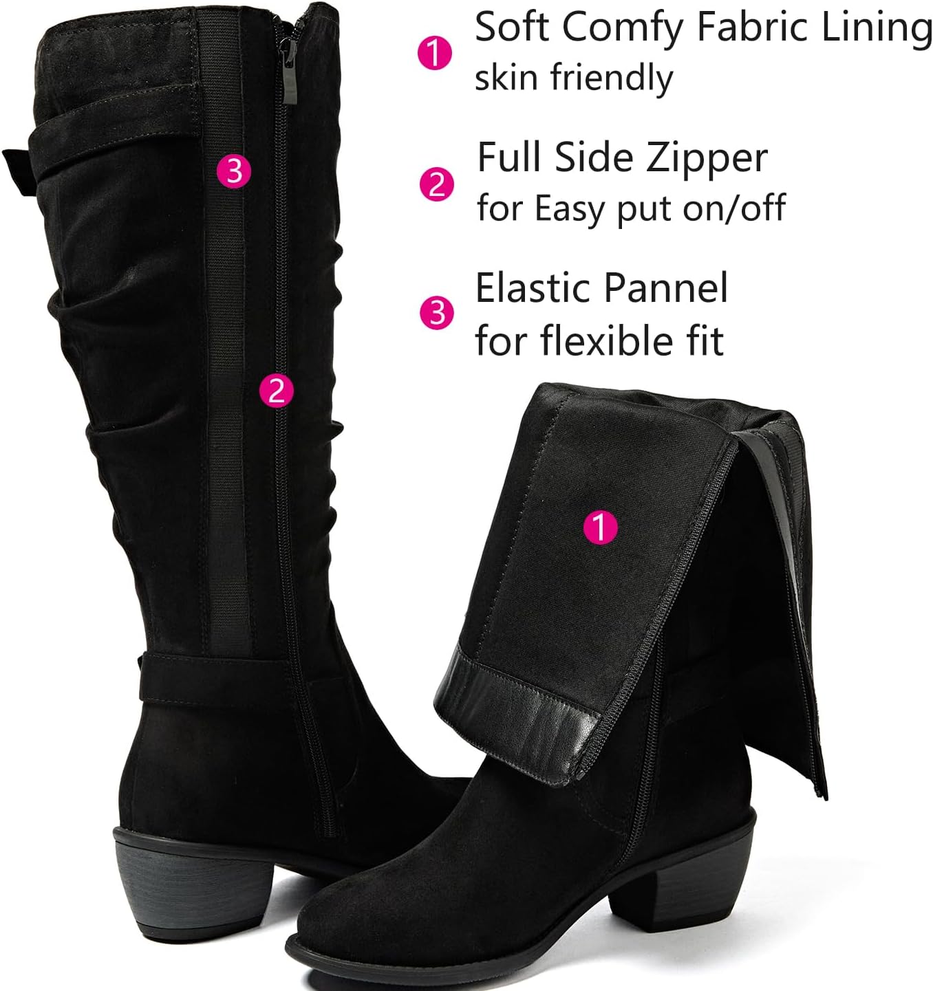 Luoika Women's Extra Wide Calf Low Heel Knee-High Boots