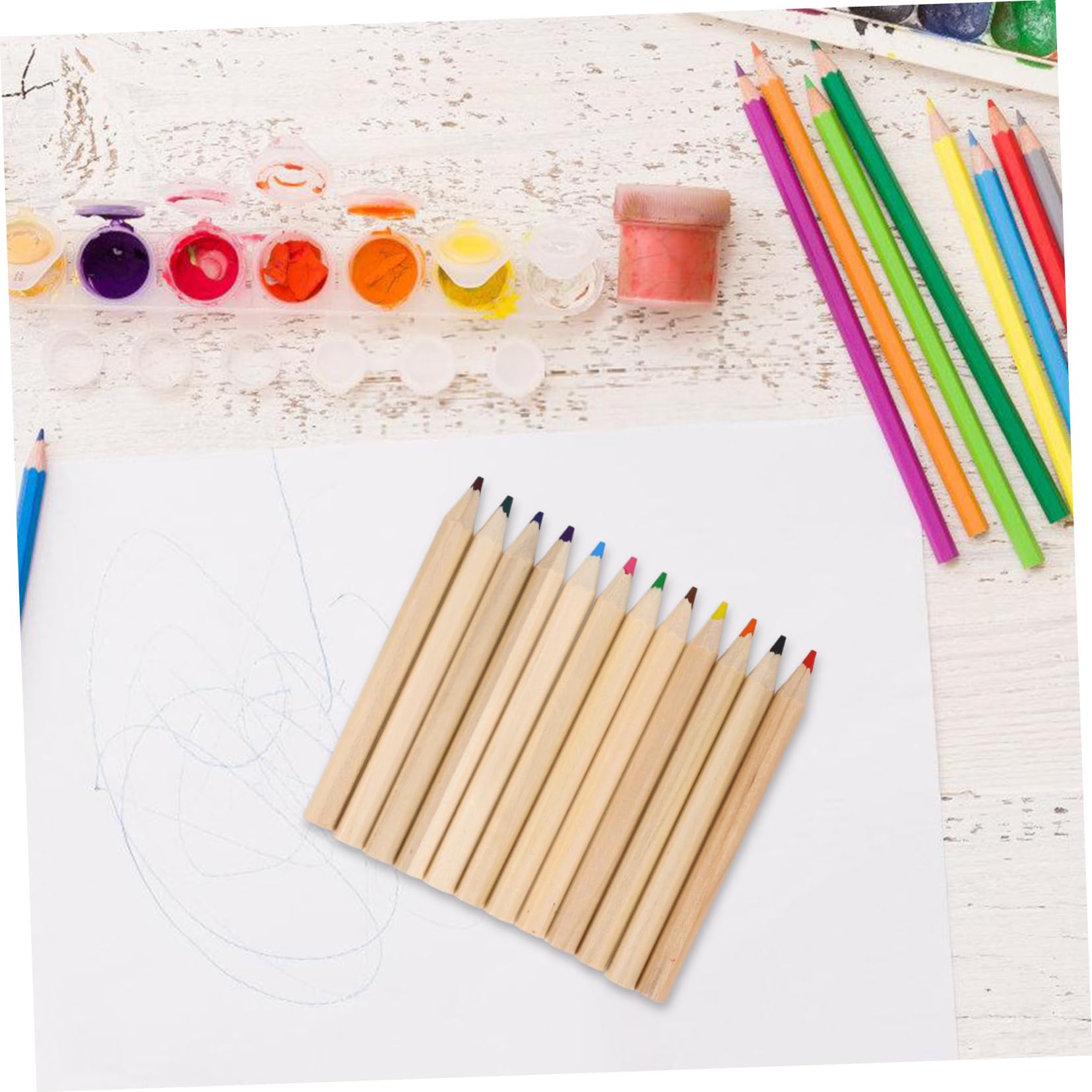 PLAFOPE Crayons de Couleur en Bois Beige, Boîte de 12 pour Dessin