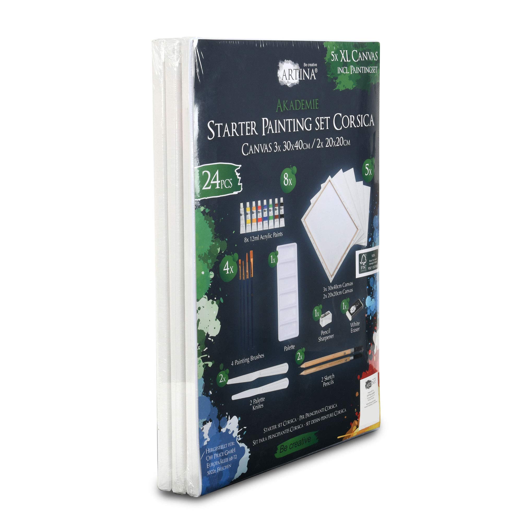 Artina kit peinture acrylique 25pcs avec chevalet de table London