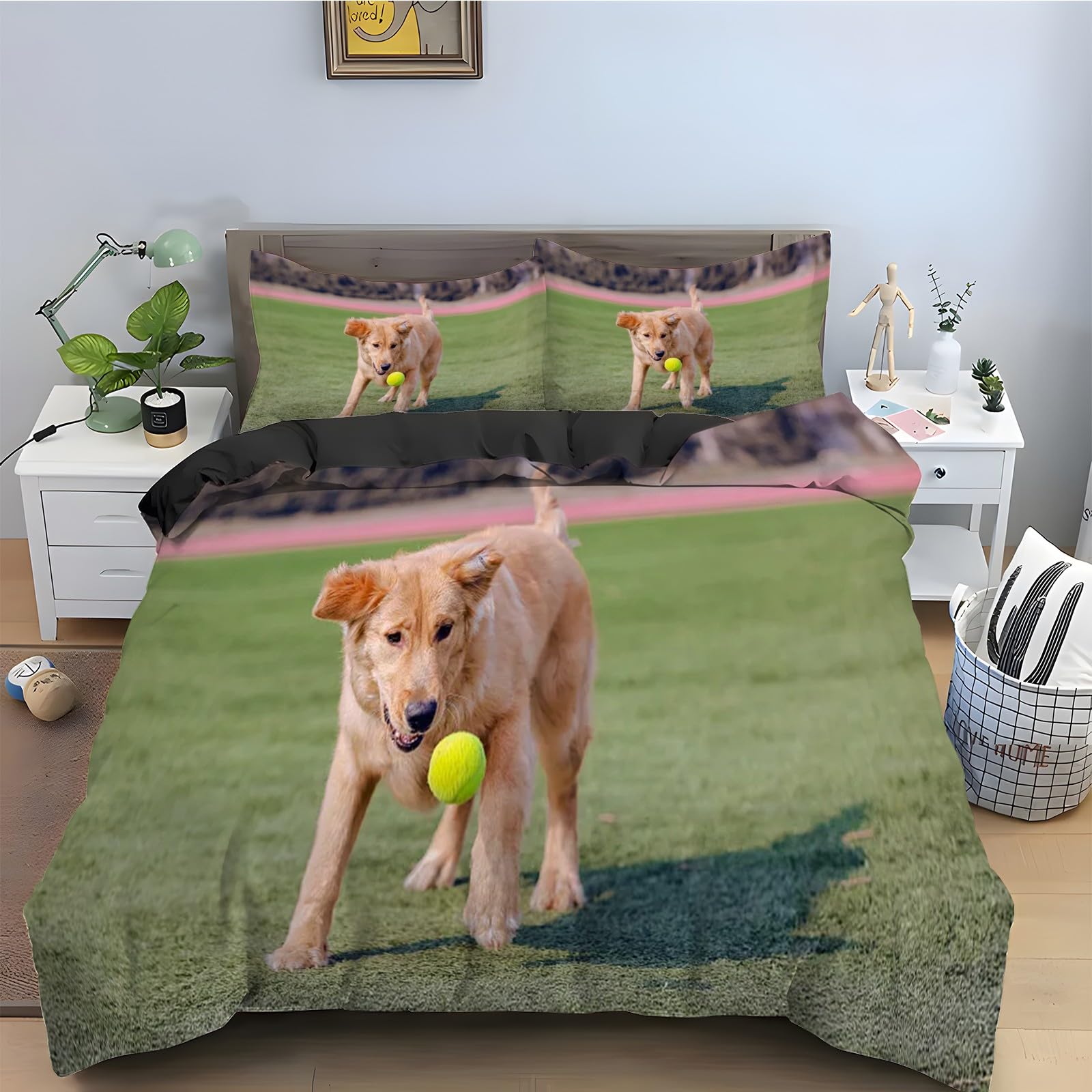 Parure de lit 90x190 chien de berger en microfibre avec housse de couette et taies d'oreiller