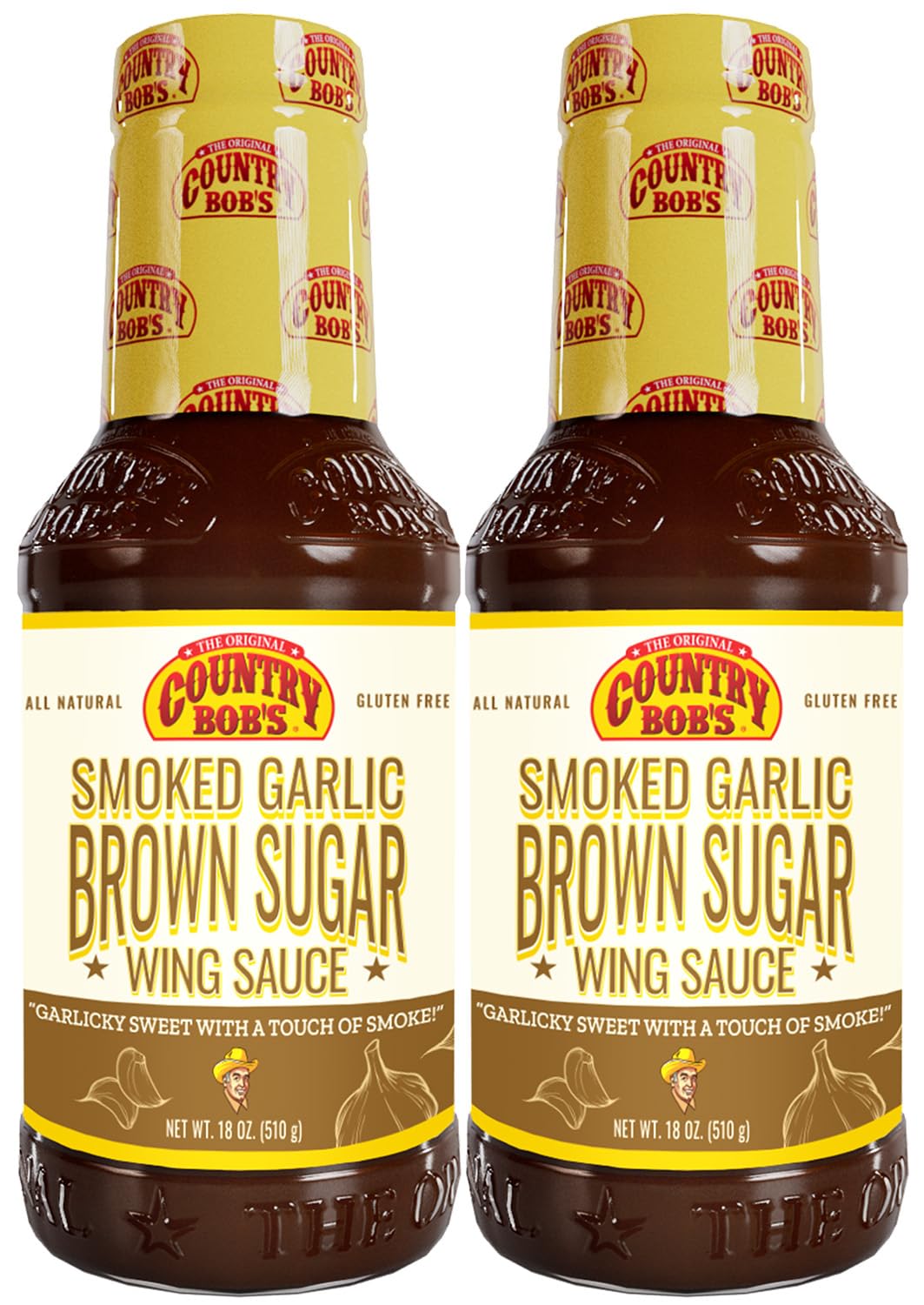 Country Bob's Smoked Garlic & Brown Sugar Wing Sauce - Blend of Garlic, Sweet Brown Sugar, Hickory Smoke with Tomato and Vinegar, 18oz (Pack of 2)