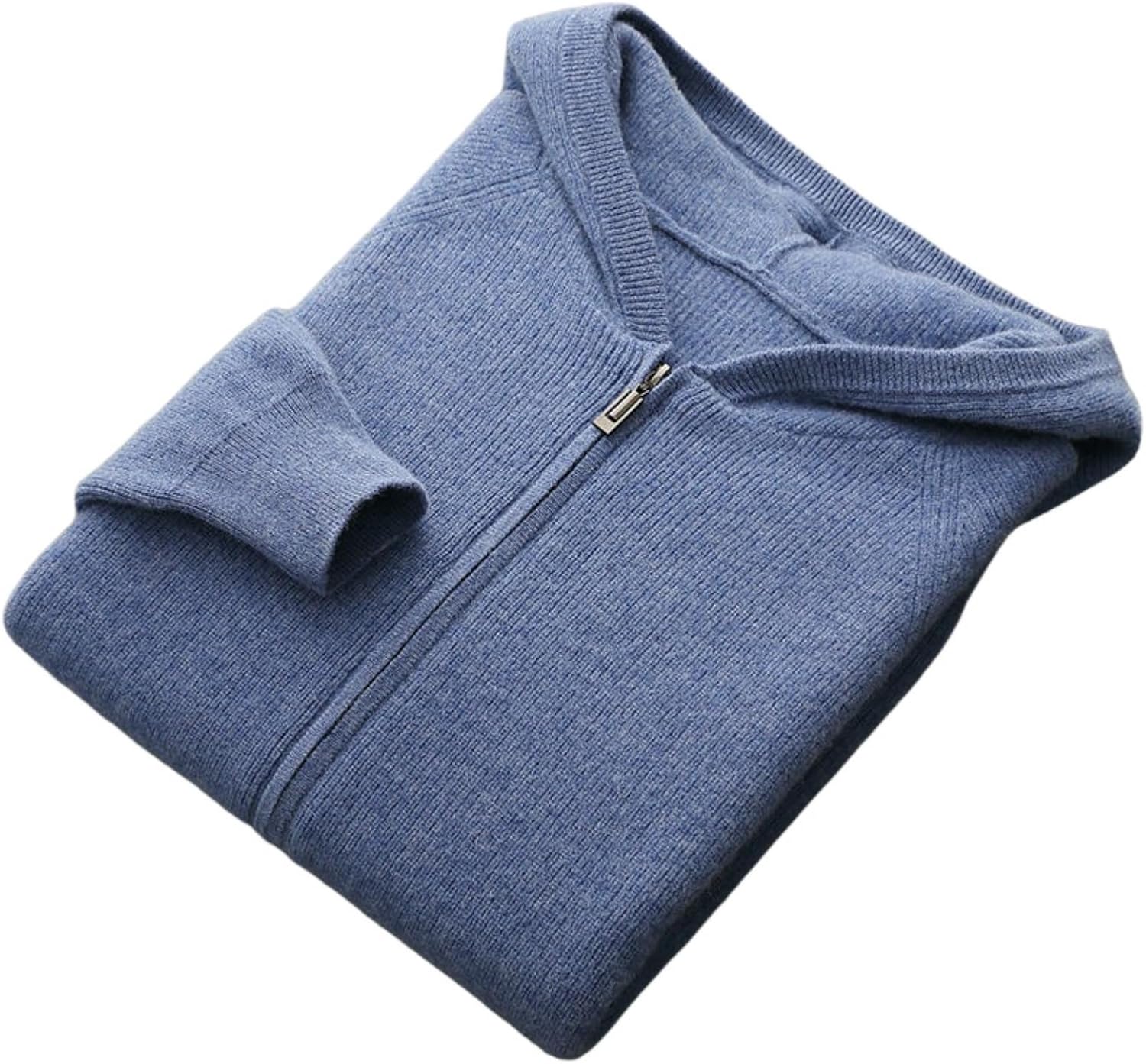 Men's Business Casual Thickened Hooded Zipper Cashmere Knit Sweater Cardigan