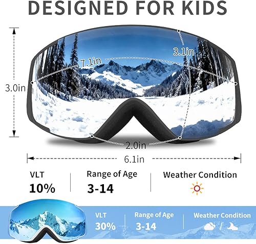 Vista 45 de Freela Gafas de esquí y snowboard para niños pequeños (3-14) jóvenes anti niebla anti UV gafas niñas niños equipo de esquí de nieve
