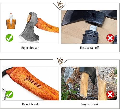 Miniatura 4 de NEDFOSS Mammoth - Hacha de hacha de camping de 15 pulgadas con acero de alto carbono 1065 y mango de madera, hacha multiusos para camping, bushcraft