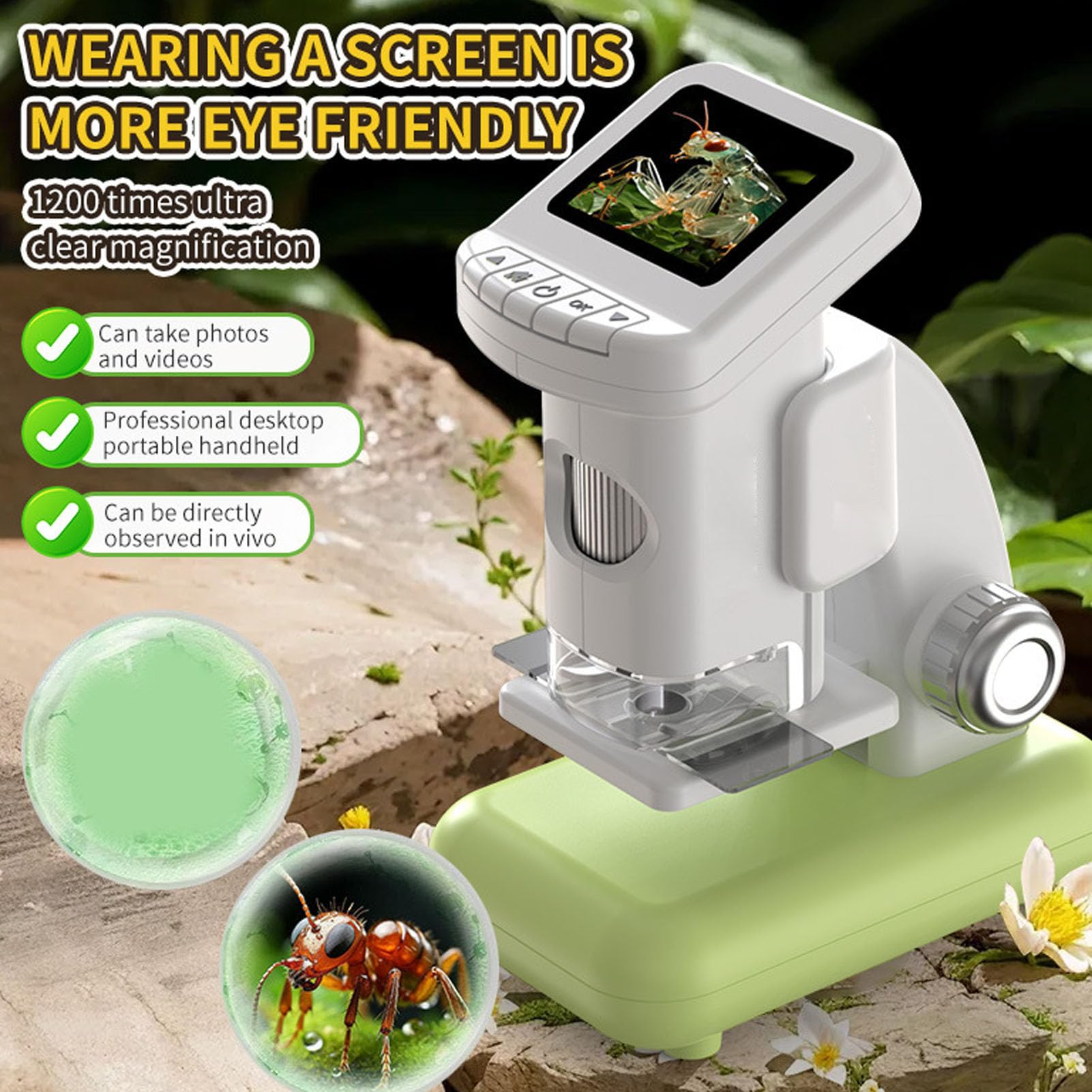 GOWENIC Microscopio Digitale Portatile 120-1200X |Microscopio Scientifico Ricaricabile con Funzione Foto Video per Studenti e Hobbisti