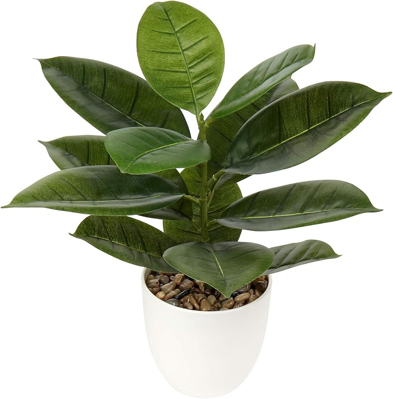 18'' Tall Artificial Plants Fake Fiddle Leaf Fig Houseplant Realistic Faux Indoor Plant in White Pot for Home Table Decor