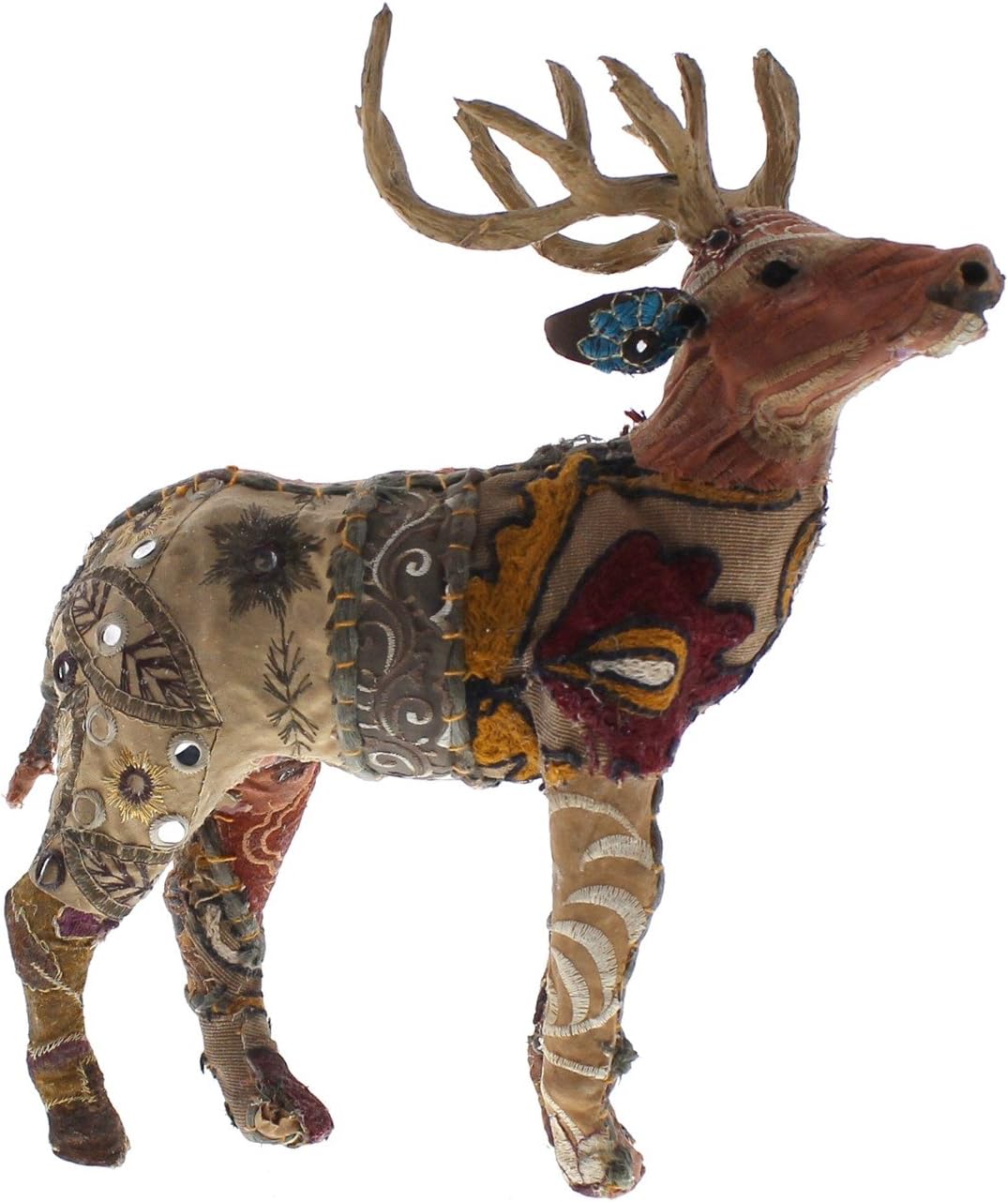 MY SWANKY HOME Vintage Patchwork Sari Standing Deer Figure 12" | Buck Stag Woodland Colorful