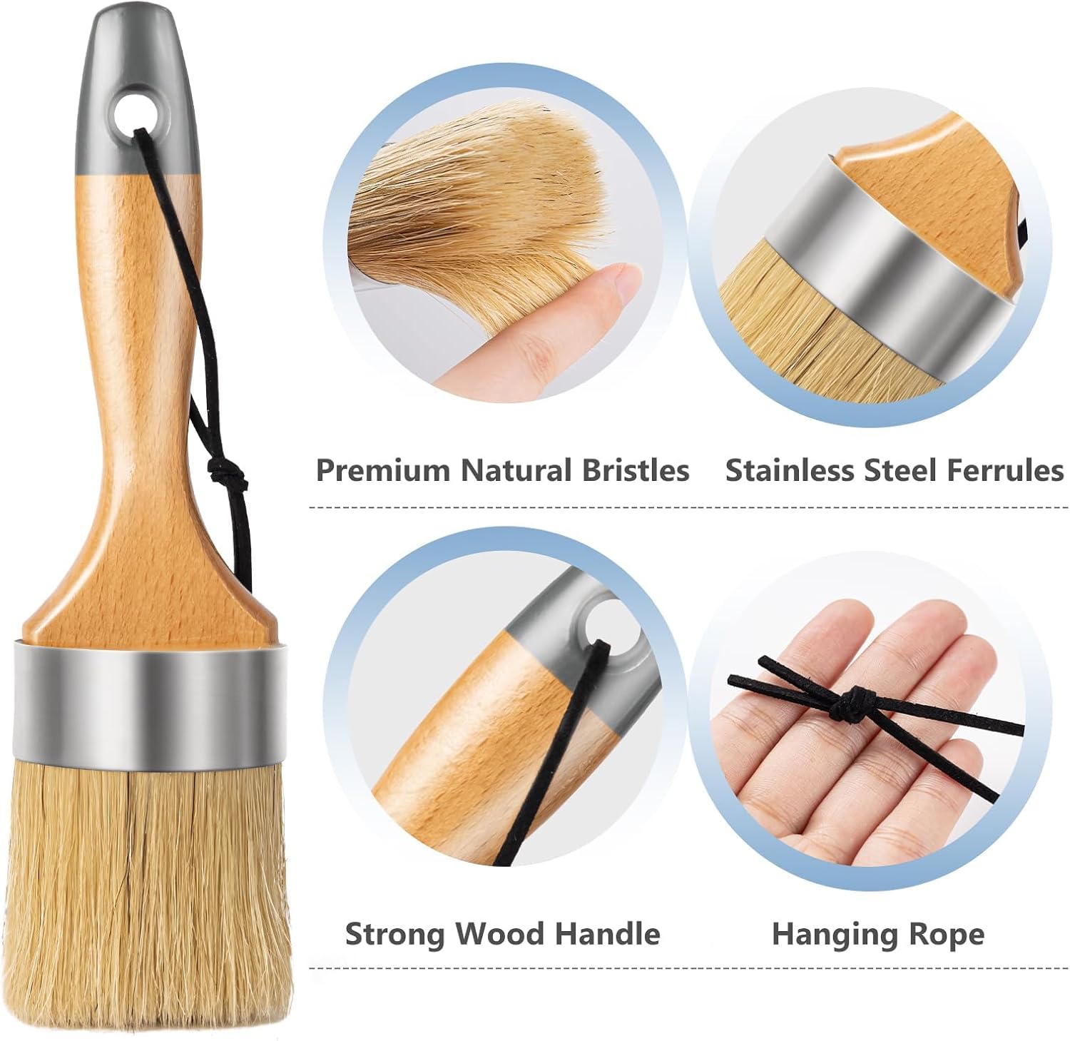 Mister Rui 2-Pack Wax Paint Brush Set, Flat & Oval, Natural Bristle