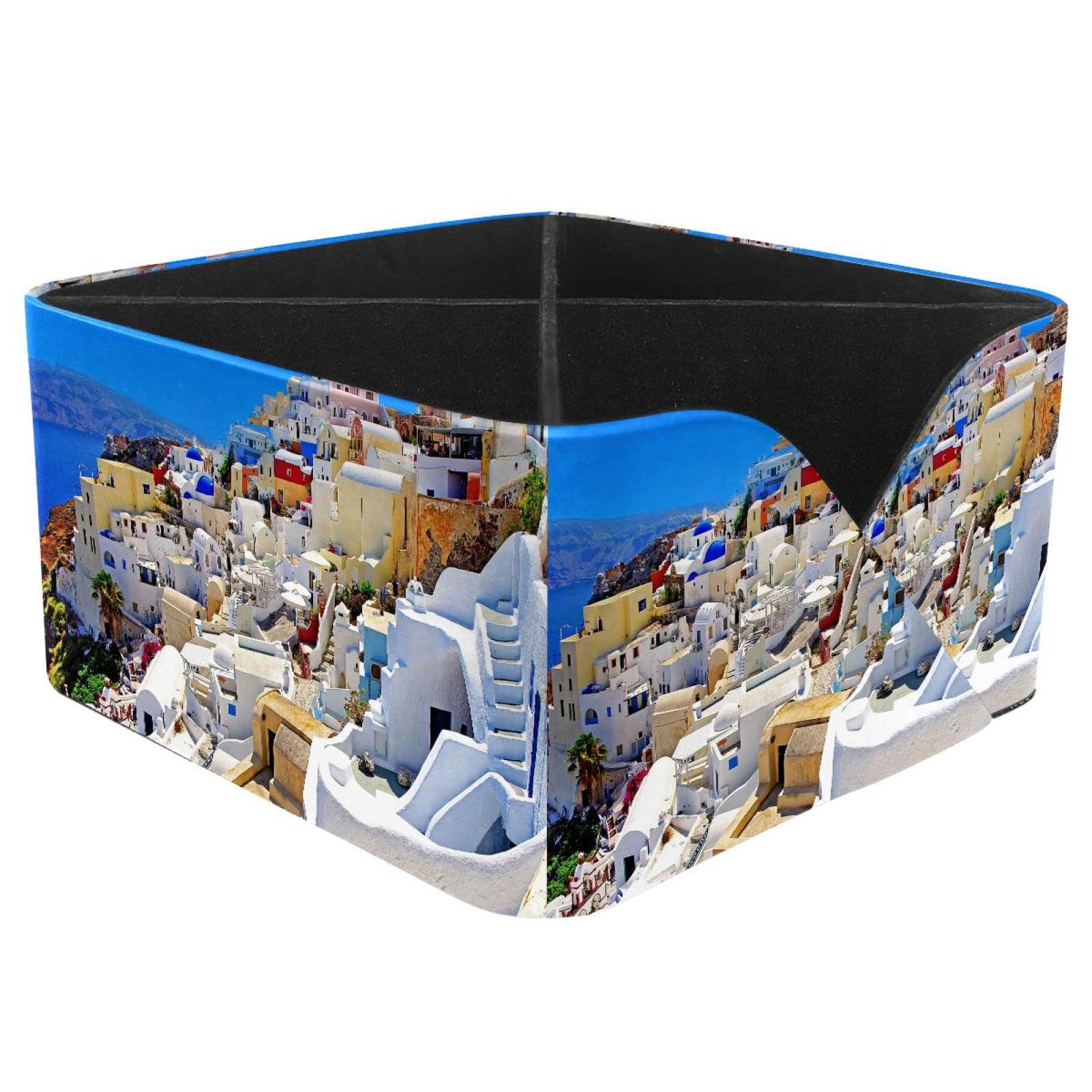 KengjuTesu Greece Santorini Caldera Desktop Organizer Pen Holder, Rectangular Pencil Cup for Office, Study and Makeup Stations