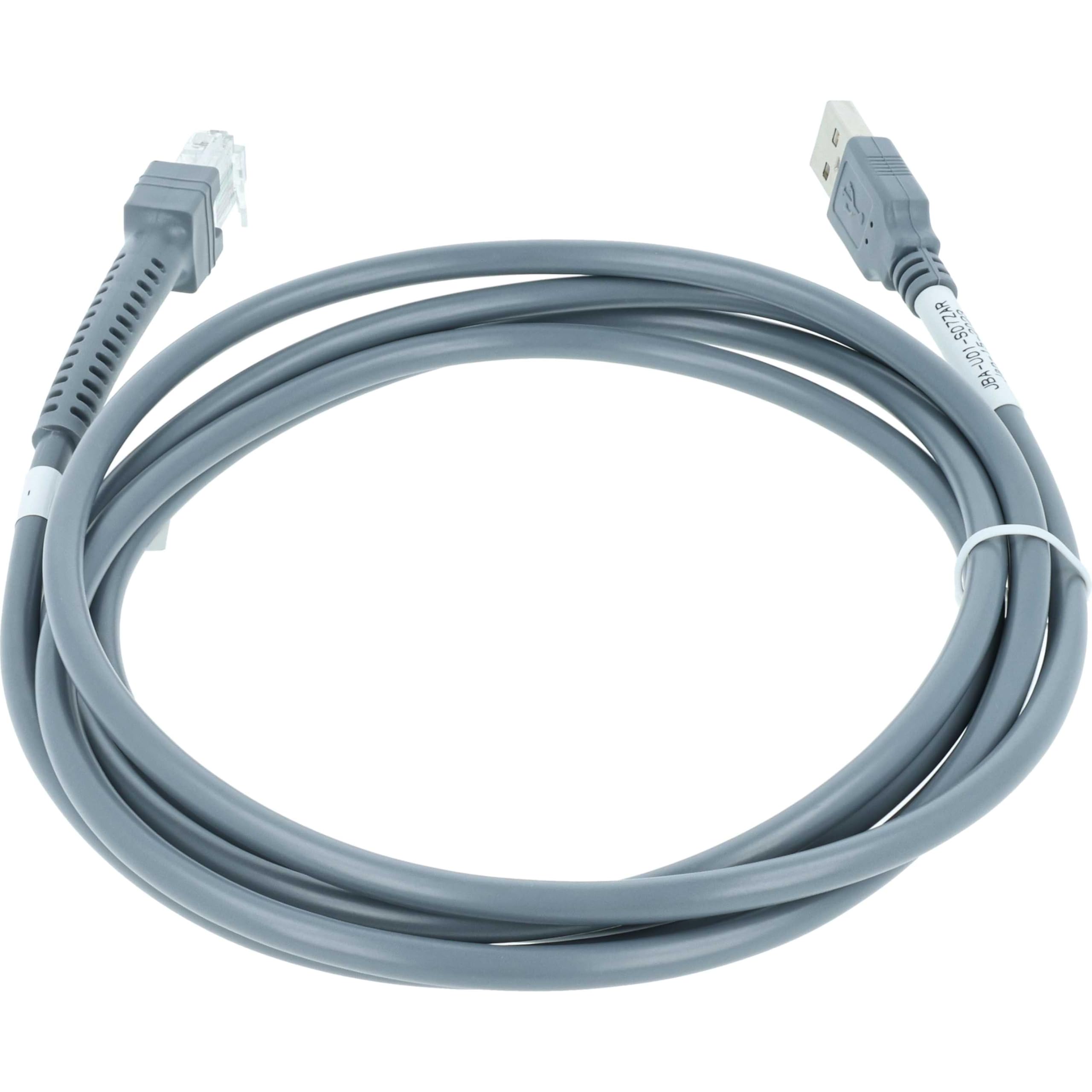 vhbw Cable de Datos USB 2.0 (m) a RJ45 (m) Compatible con Zebra DS2208, DS3400, DS3408, DS3508, DS3578 escáner de código Barras - Cable, 2 m Gris