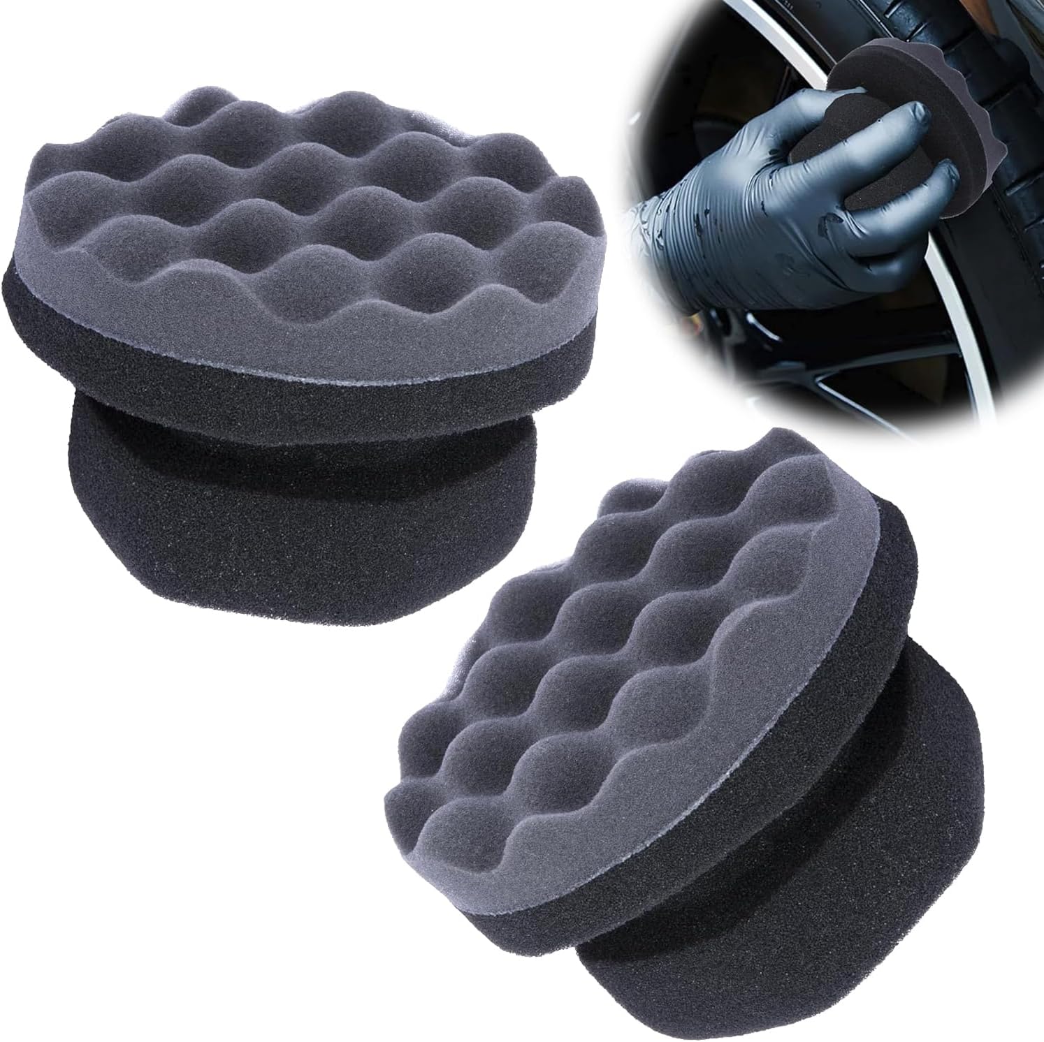 2PCS Reusable Tire Shine Applicator Pads, Hex Grip Tire Dressing Applicator