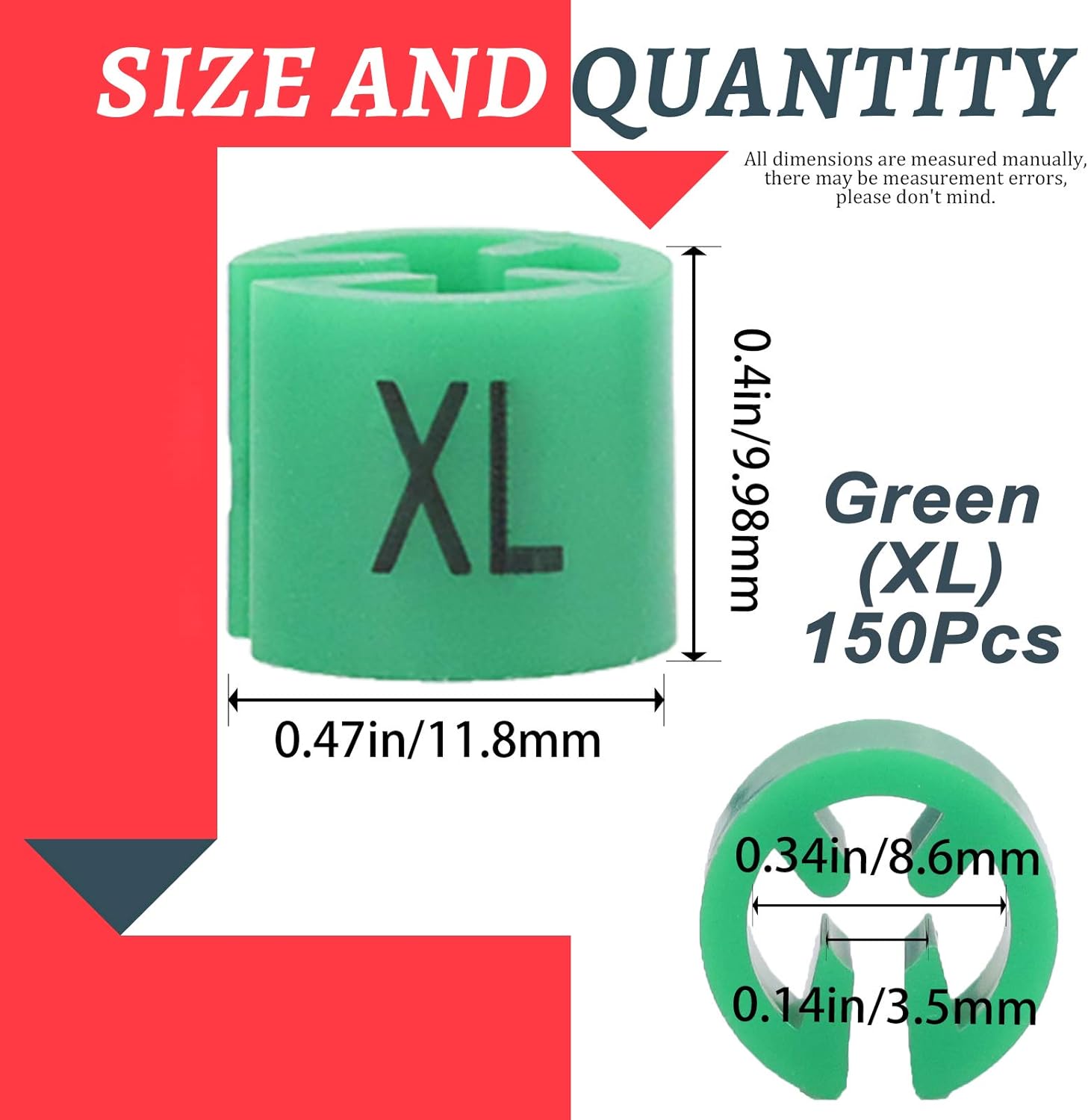 Swpeet 820Pcs 9 Common Sizes Plastic Hanger Size Markers Assortment Kit and 150Pcs Green【 Sizes XL 】 Plastic Clothes Hanger Size Markers