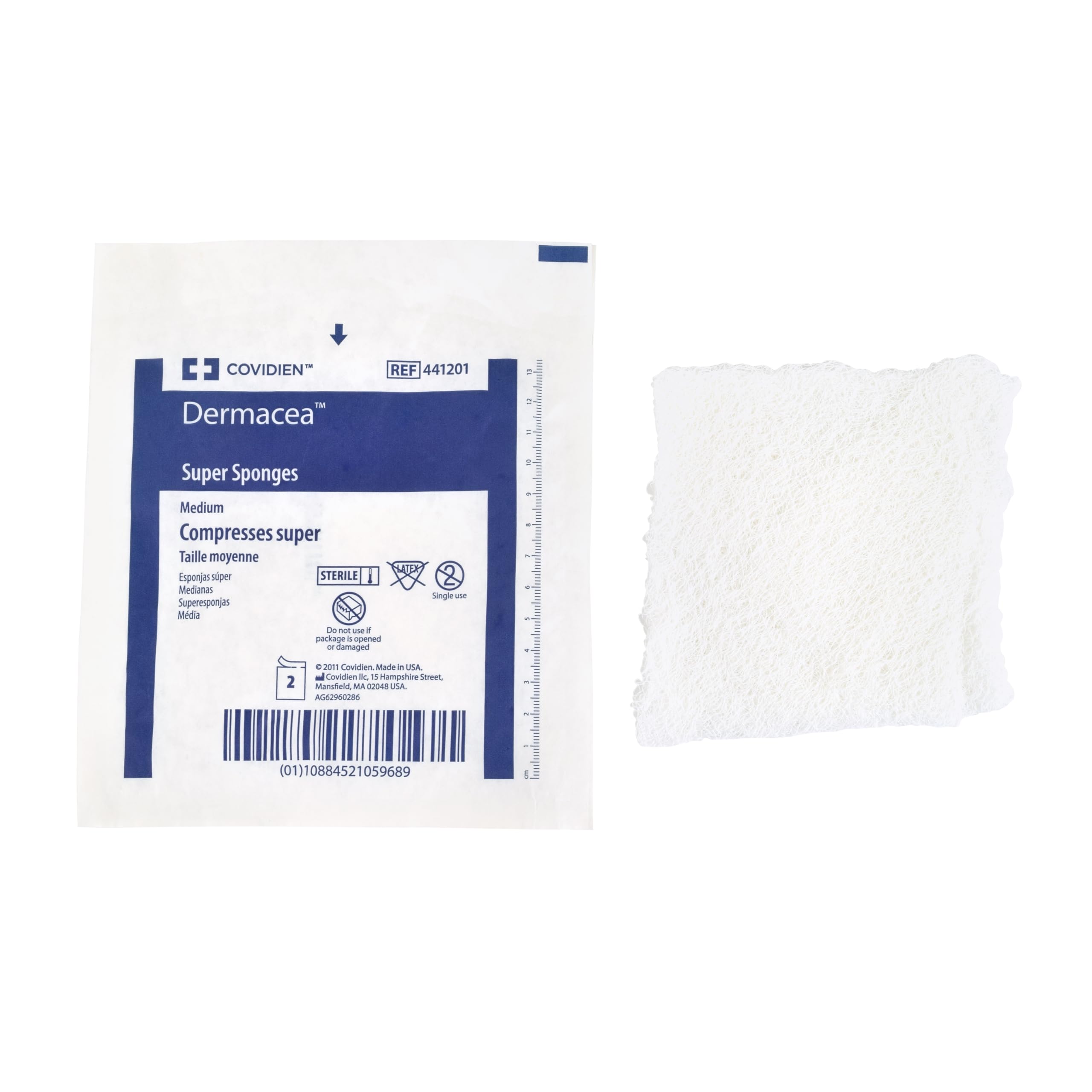 Cardinal Health™ Dermacea™ 441201, spugna di garza super lanuginosa, media, sterile, 15,2 x 17,5 cm, confezione da 480